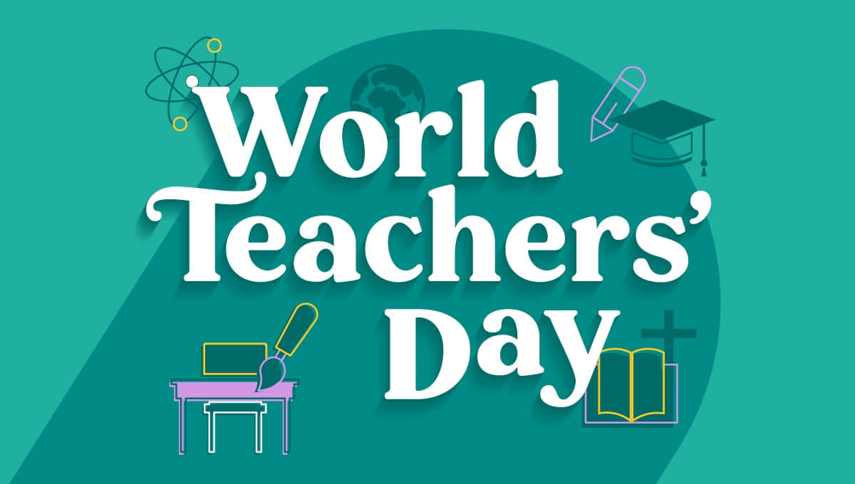 World Teachers' Day, teal background, globe, SD Desktop Wallpaper