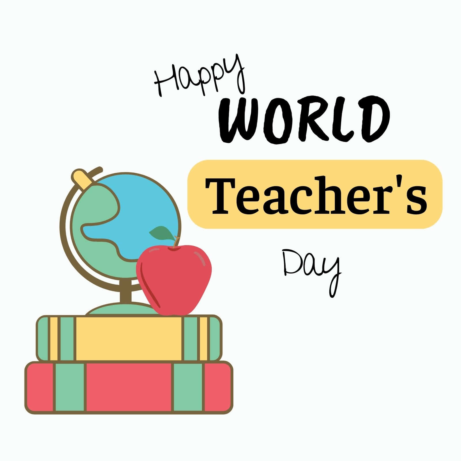 World Teachers Day, cartoon illustration, stacked books, HD Desktop Wallpaper