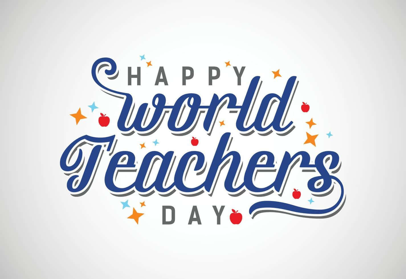 World Teachers Day, blue script, red apples, HD Desktop Wallpaper