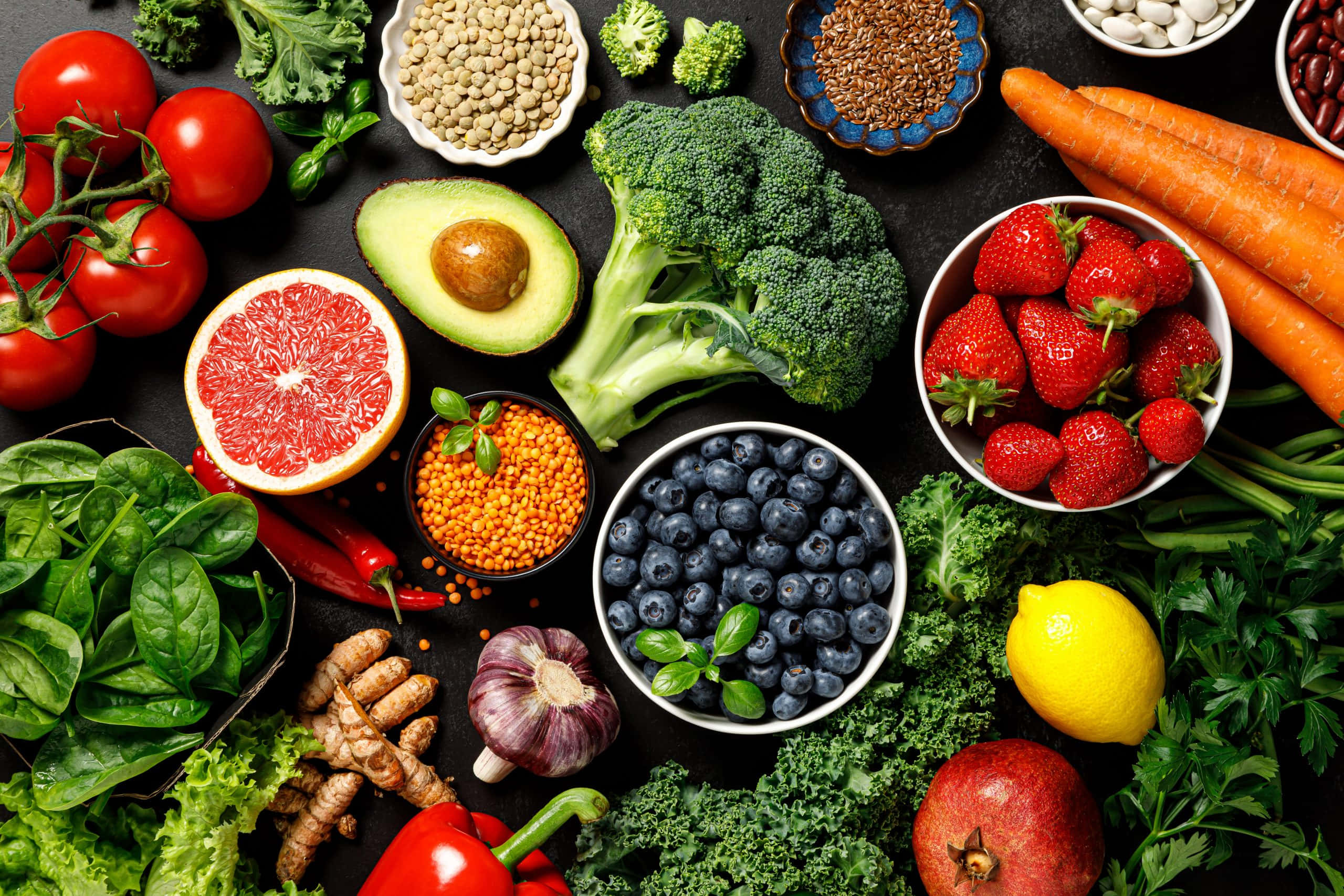 World Vegetarian Day, colorful vegetarian food spread, tomatoes, 2K Desktop Wallpaper