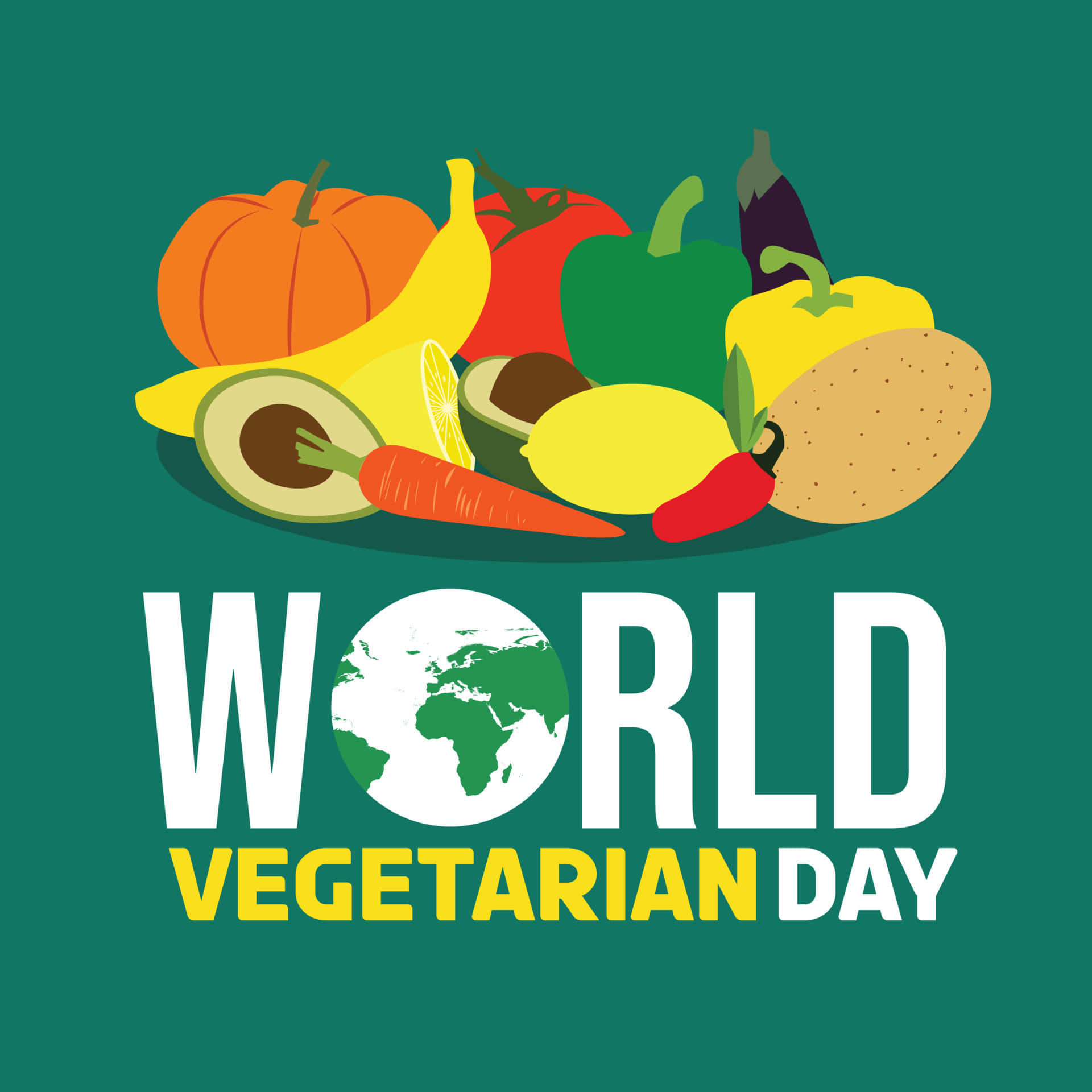 World Vegetarian Day, teal background, colorful fruits and vegetables, Full HD Desktop Wallpaper
