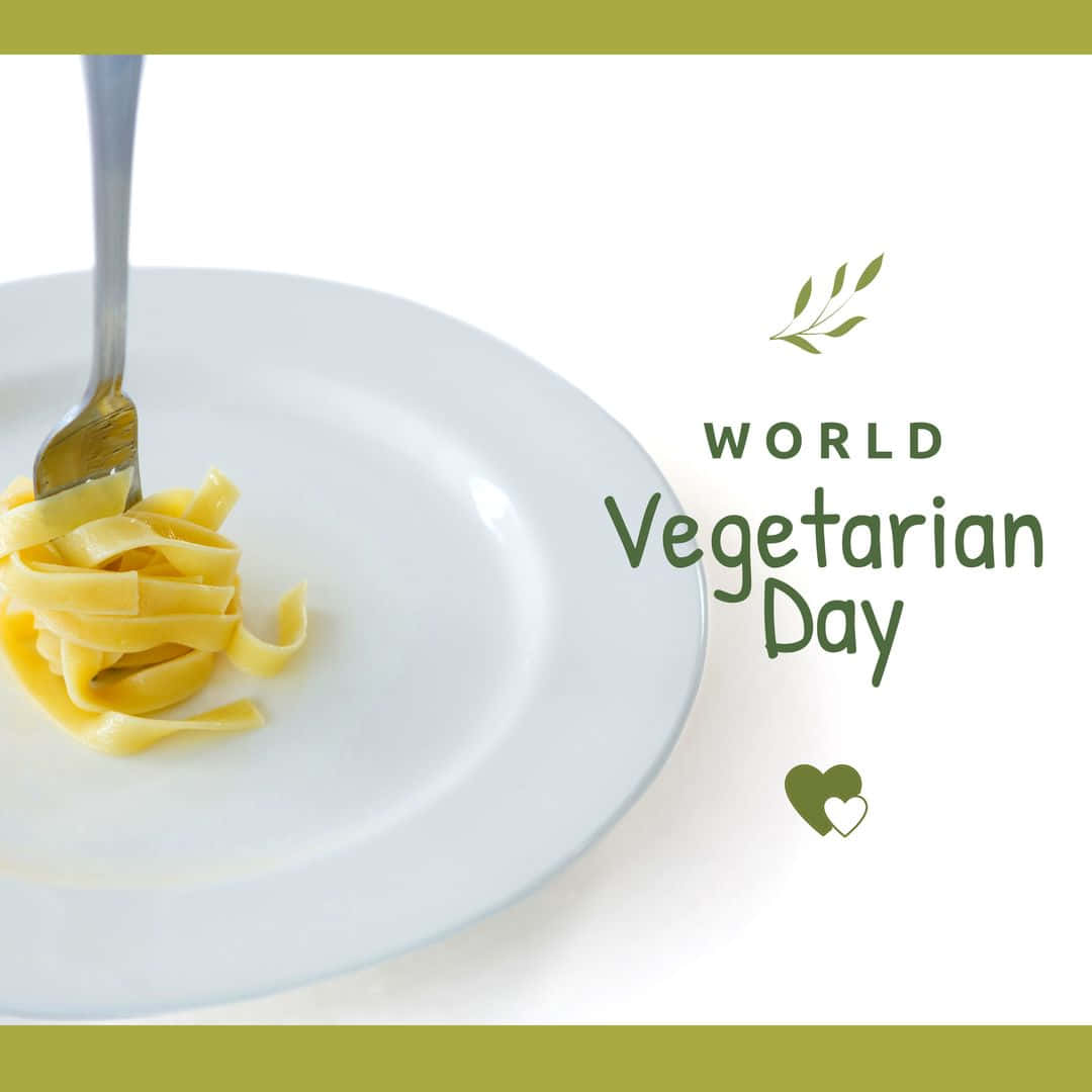 World Vegetarian Day, pale yellow pasta, white plate, SD Desktop Wallpaper