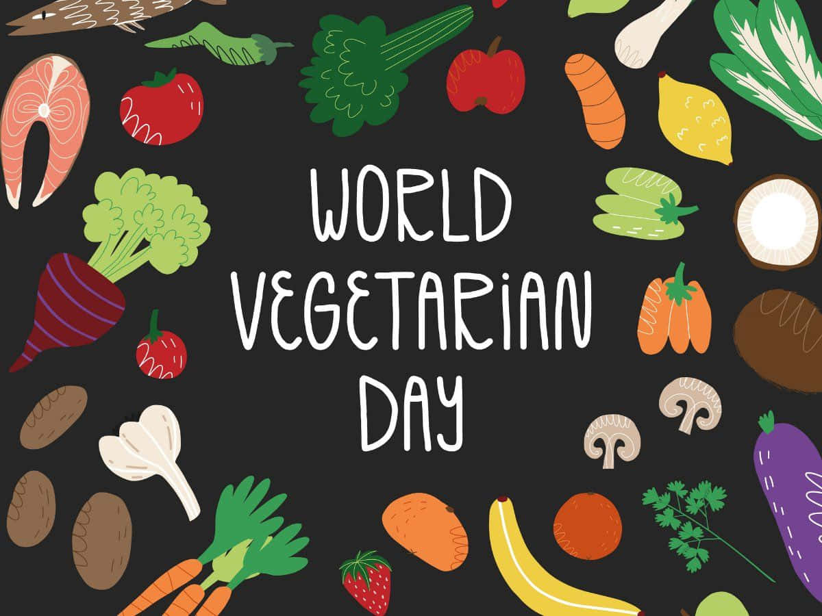 WORLD VEGETARIAN DAY, dark background, colorful fruits and vegetables, SD Desktop Wallpaper