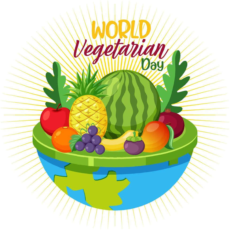 World Vegetarian Day, cartoon globe, watermelon, SD Desktop Wallpaper