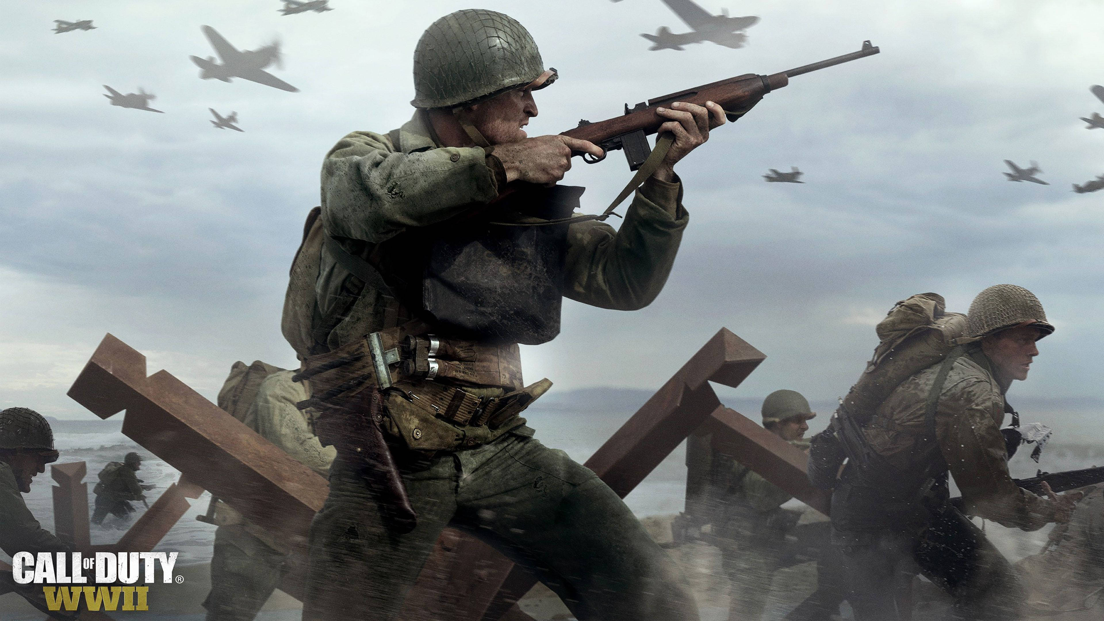 WW2 soldiers, WWII gear, wooden barricades, 4K Desktop Wallpaper