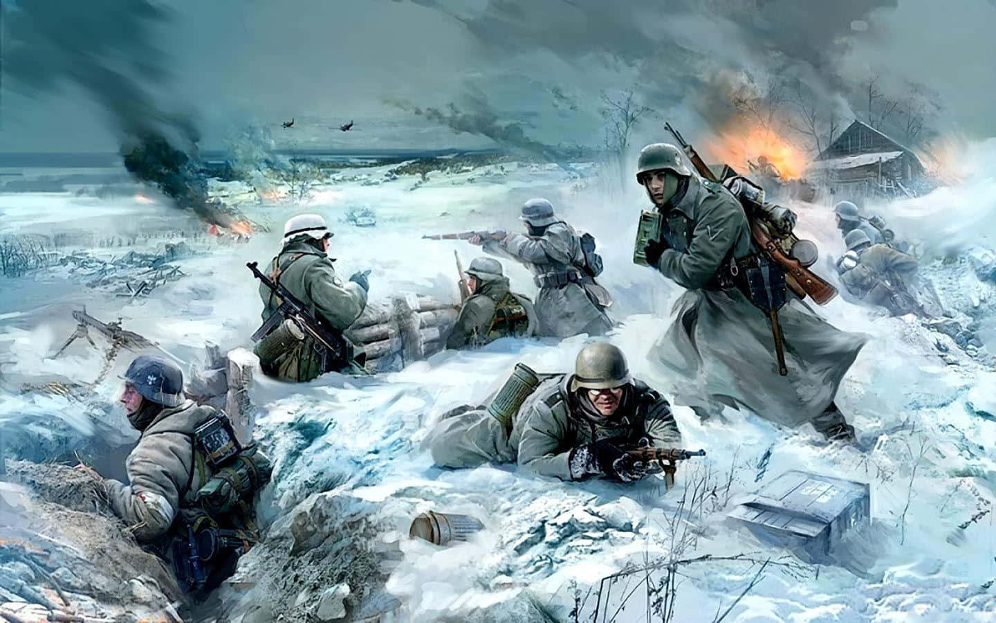World War 2, winter gear, snowy trenches, HD Desktop Wallpaper