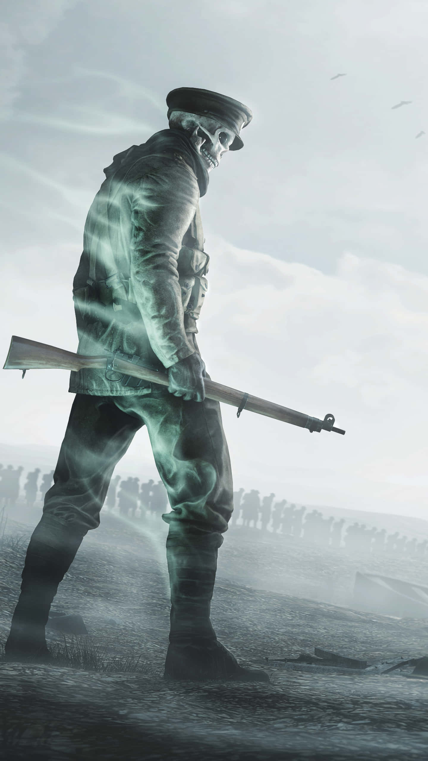 World War 2, ghostly soldier, skull face, 2K Phone Wallpaper