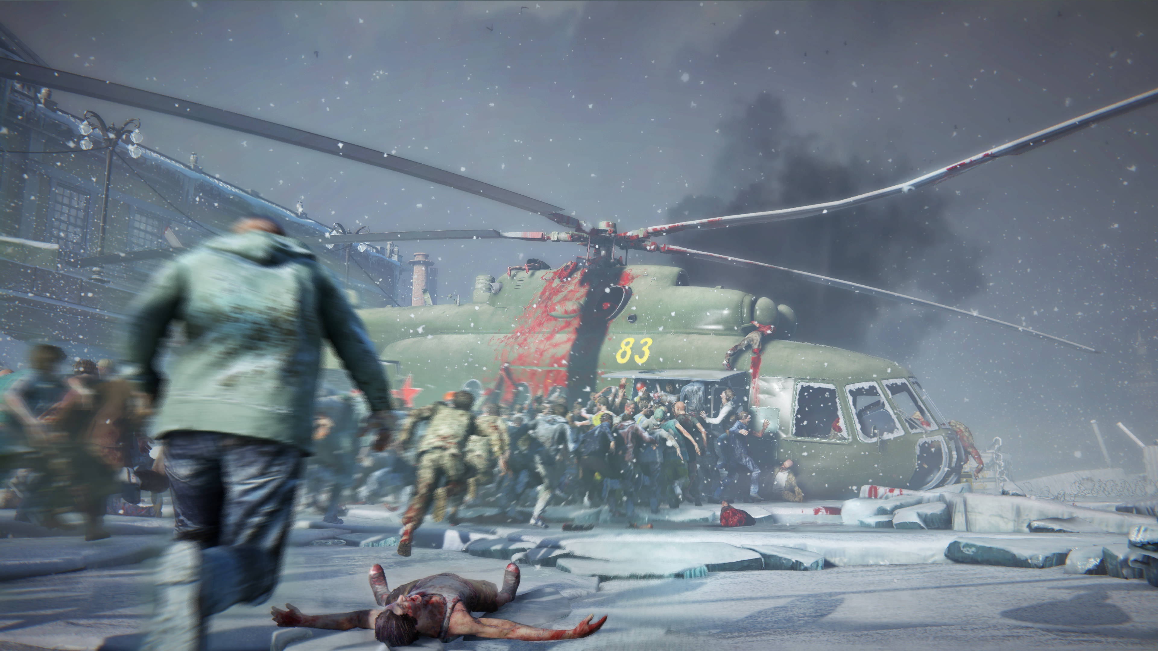World War Z 4K, military copter, snowy urban battlefield, 4K Desktop Wallpaper