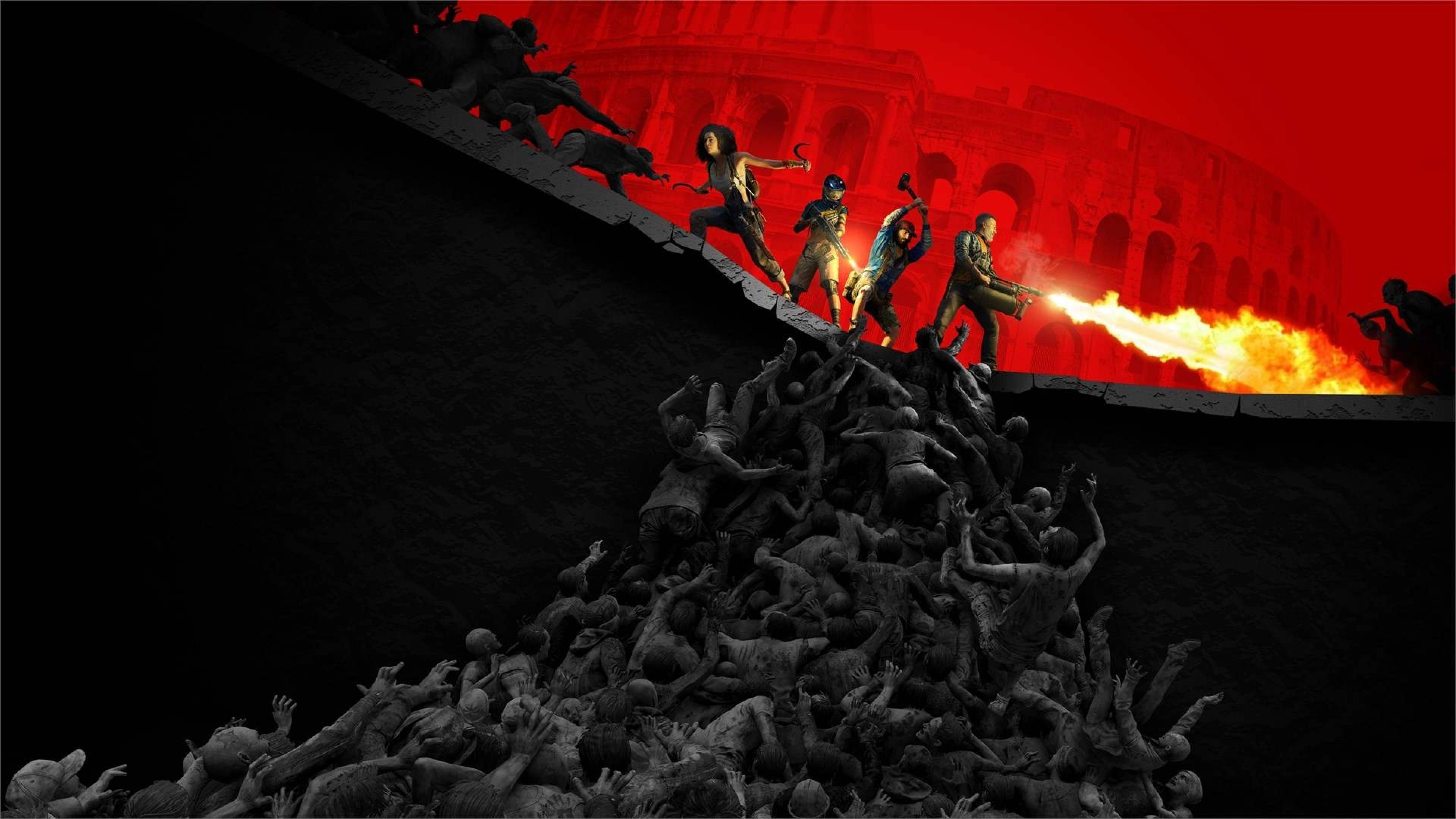 World War Z 4K, zombie pile, flaming Colosseum, 4K Desktop Wallpaper