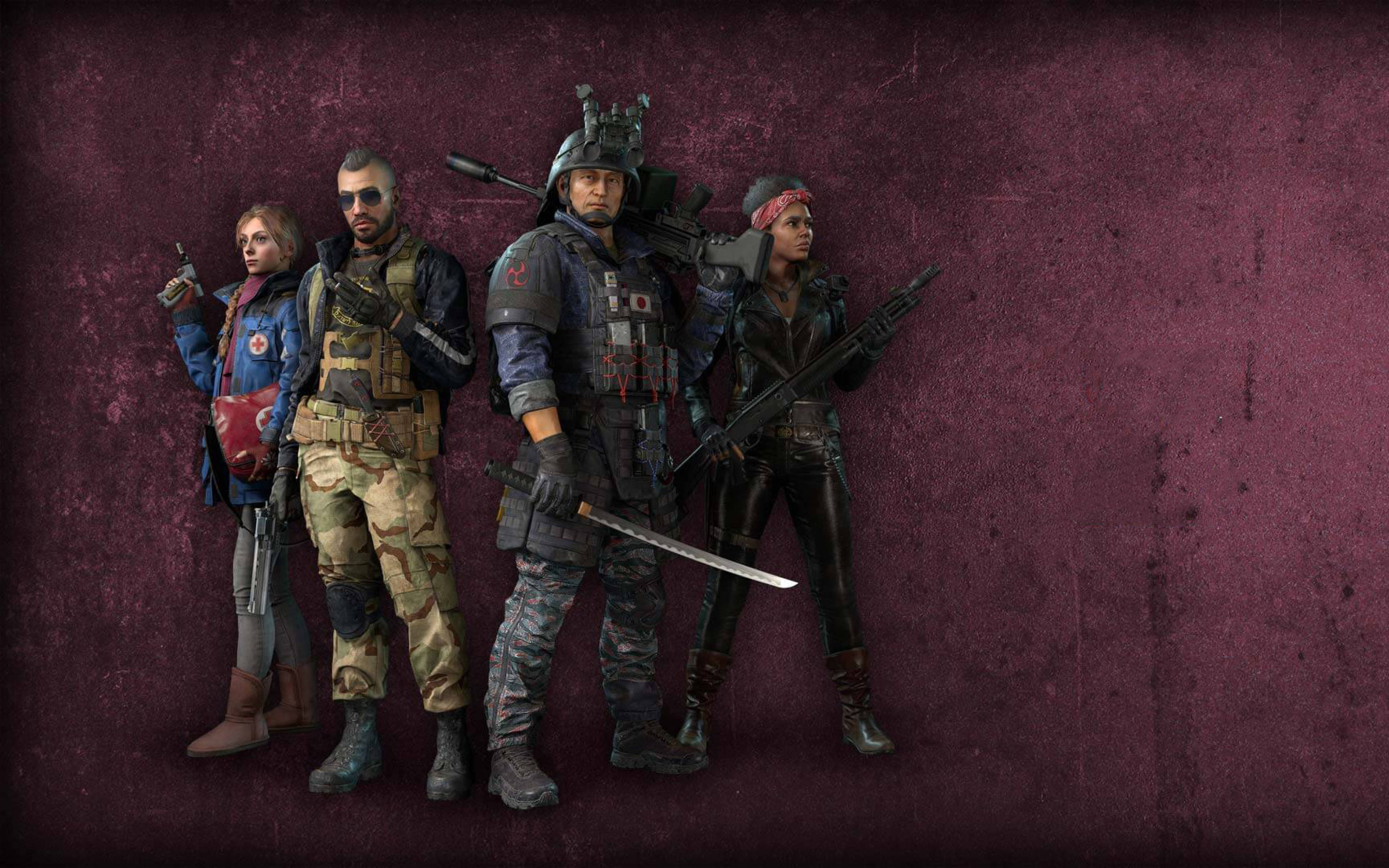 World War Z 4K, tactical gear, textured maroon wall, 4K Desktop Wallpaper