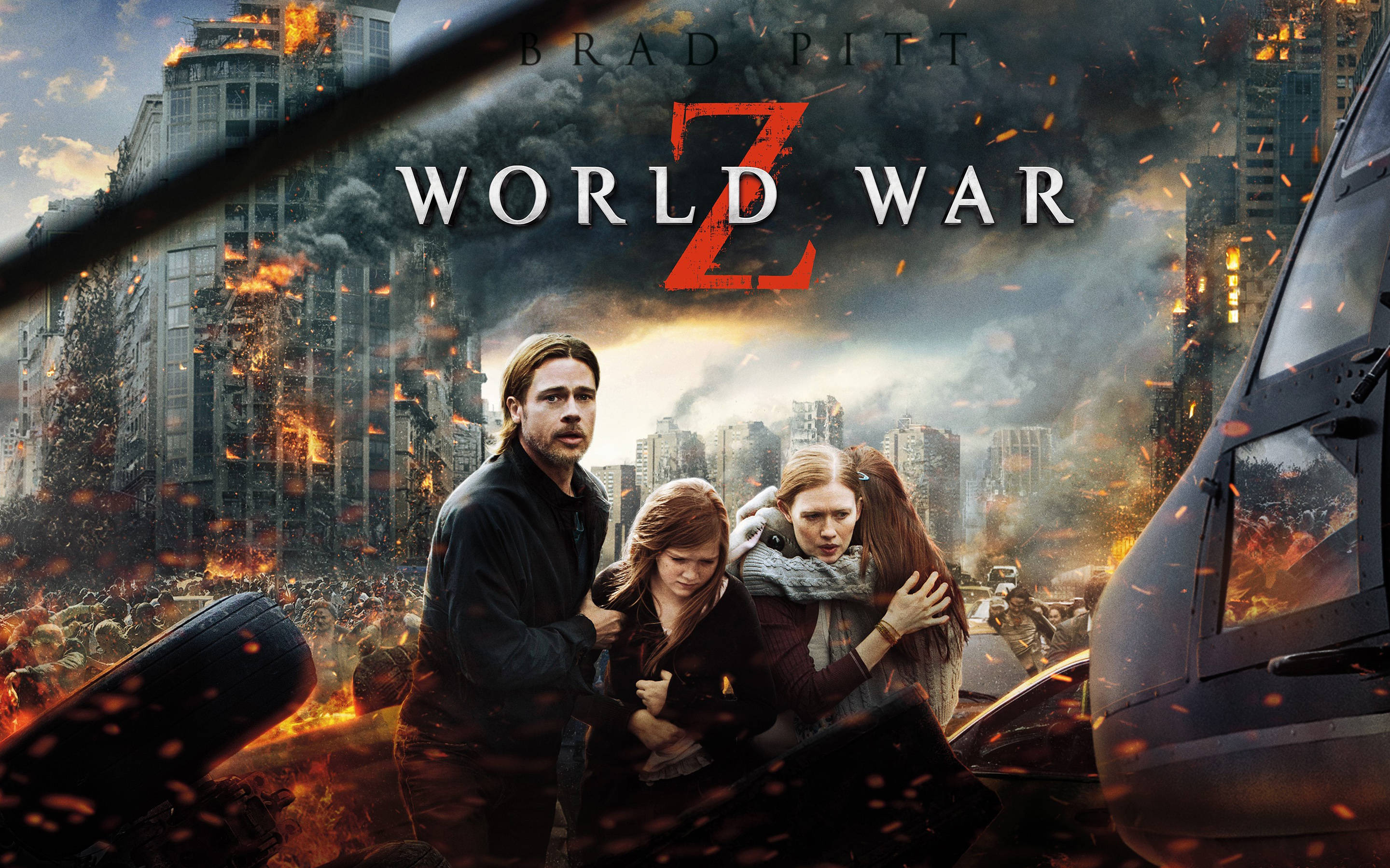 World War Z 4K, family, burning city, 2K Desktop Wallpaper