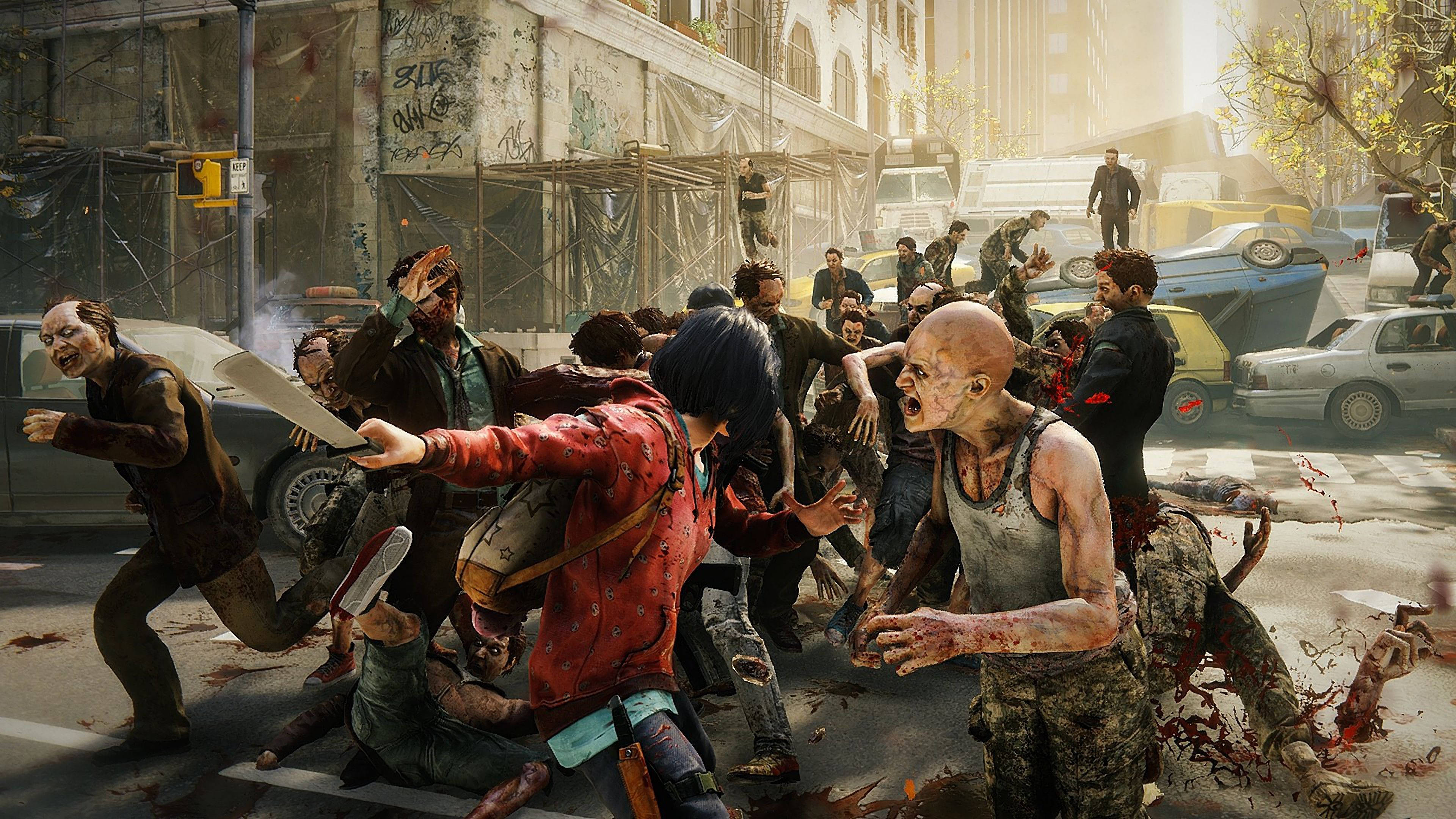 World War Z 4K, red jacket, bloodied zombies, 4K Desktop Wallpaper