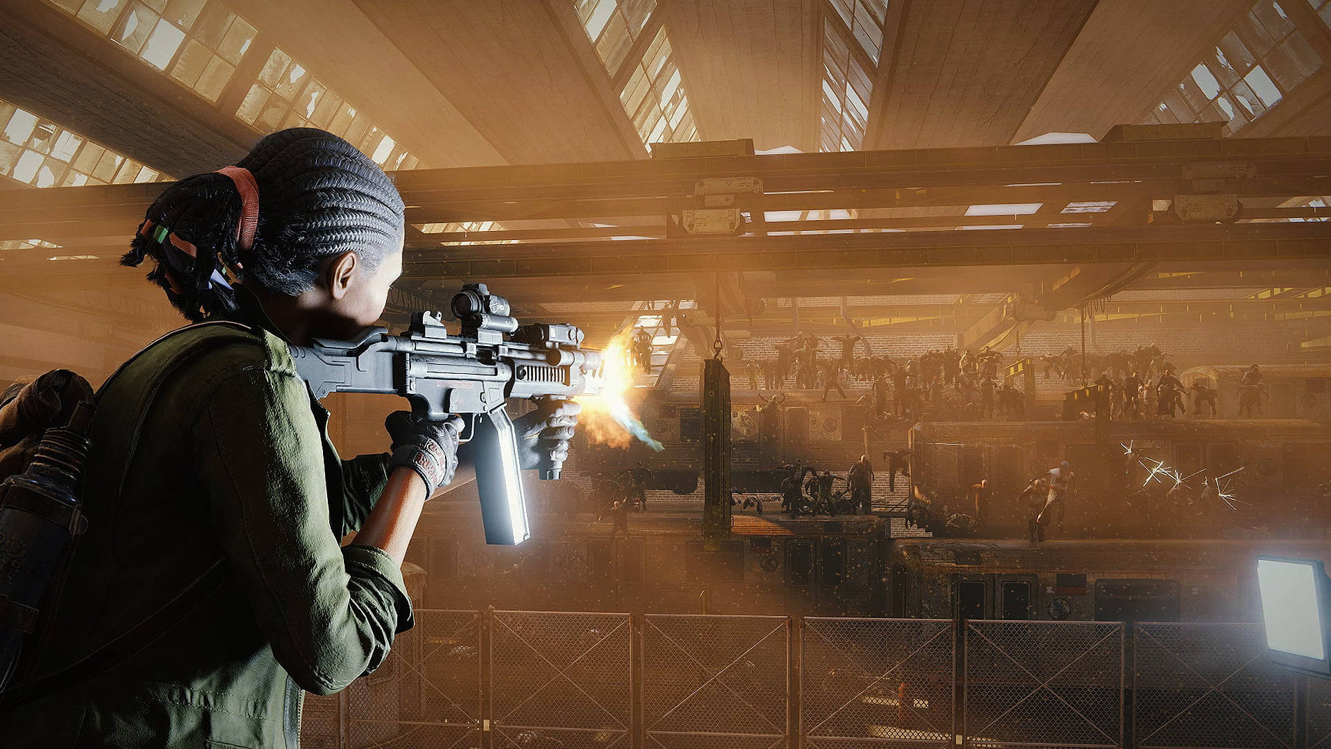 World War Z Aftermath, rifle, dusty industrial hangar, Full HD Desktop Wallpaper