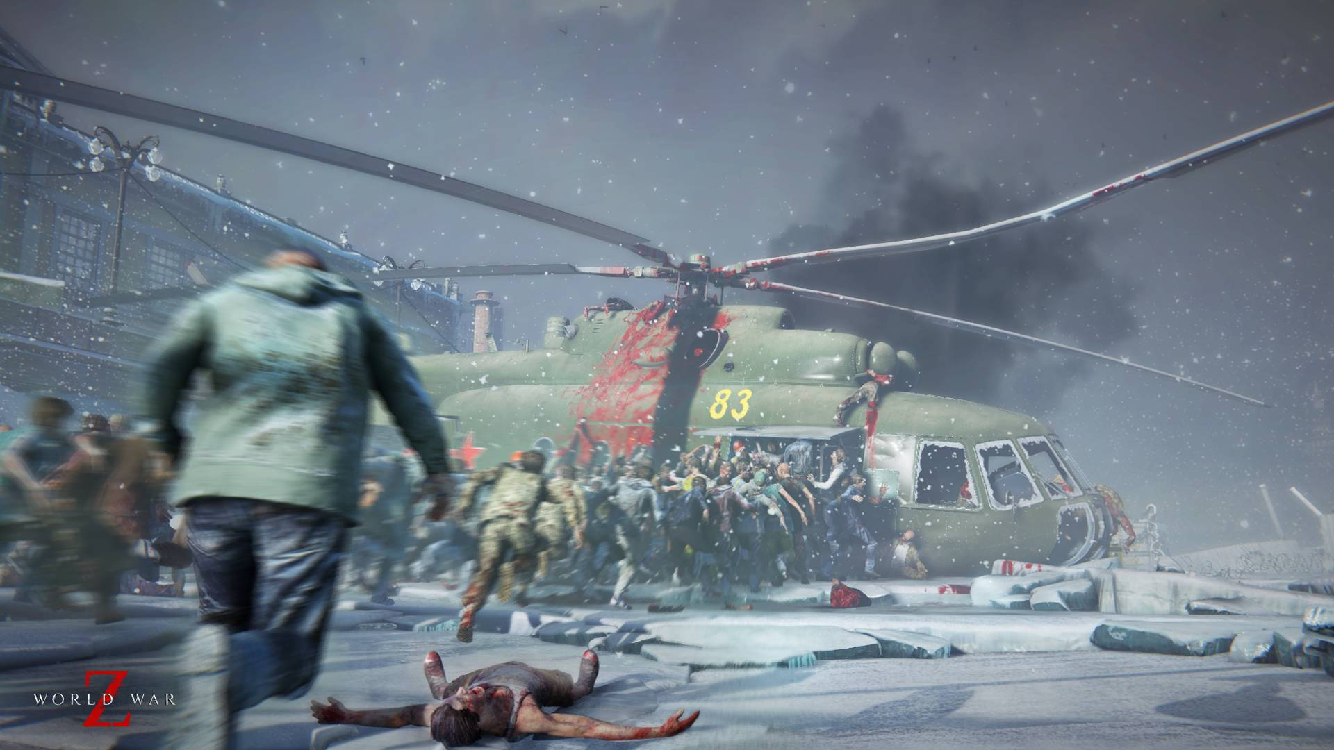 World War Z, crashed military helicopter, zombies, Full HD Desktop Wallpaper