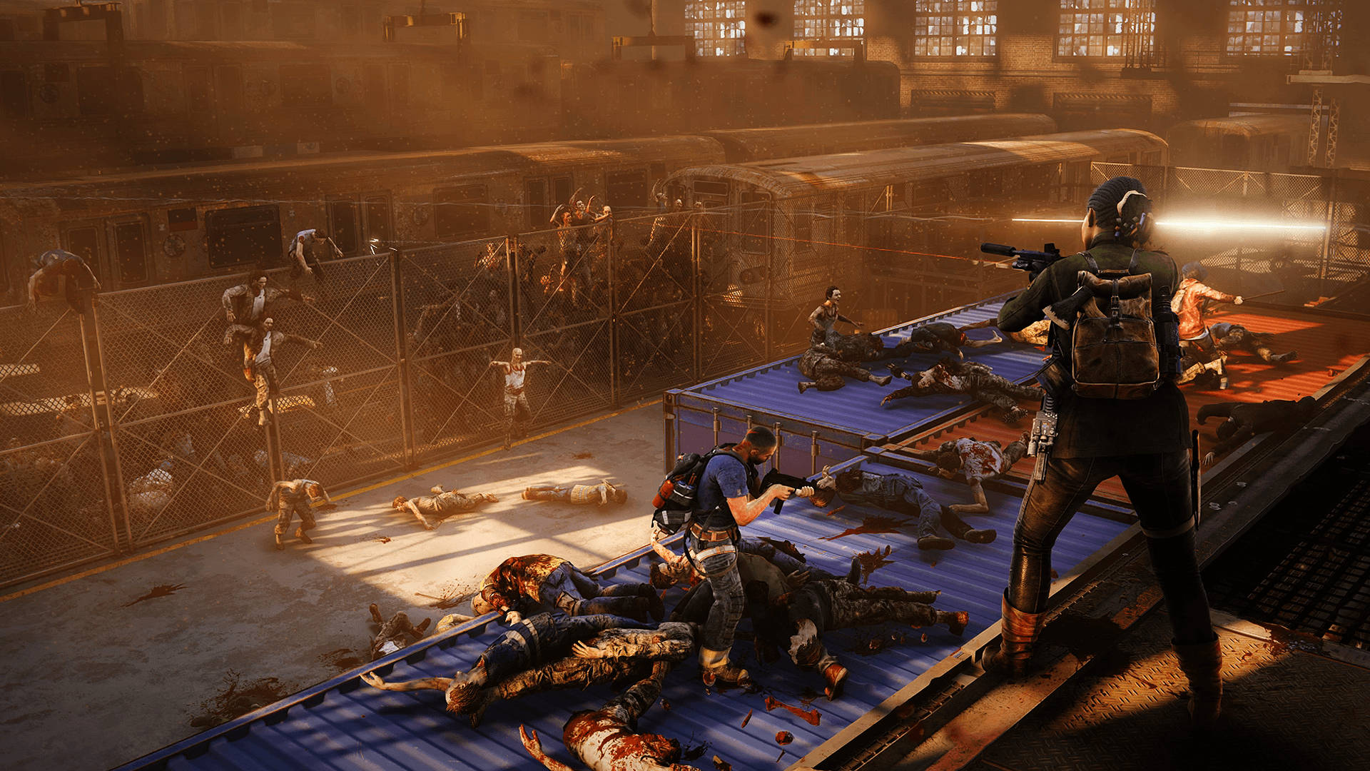 World War Z Aftermath, fence, dusty industrial train yard, Full HD Desktop Wallpaper