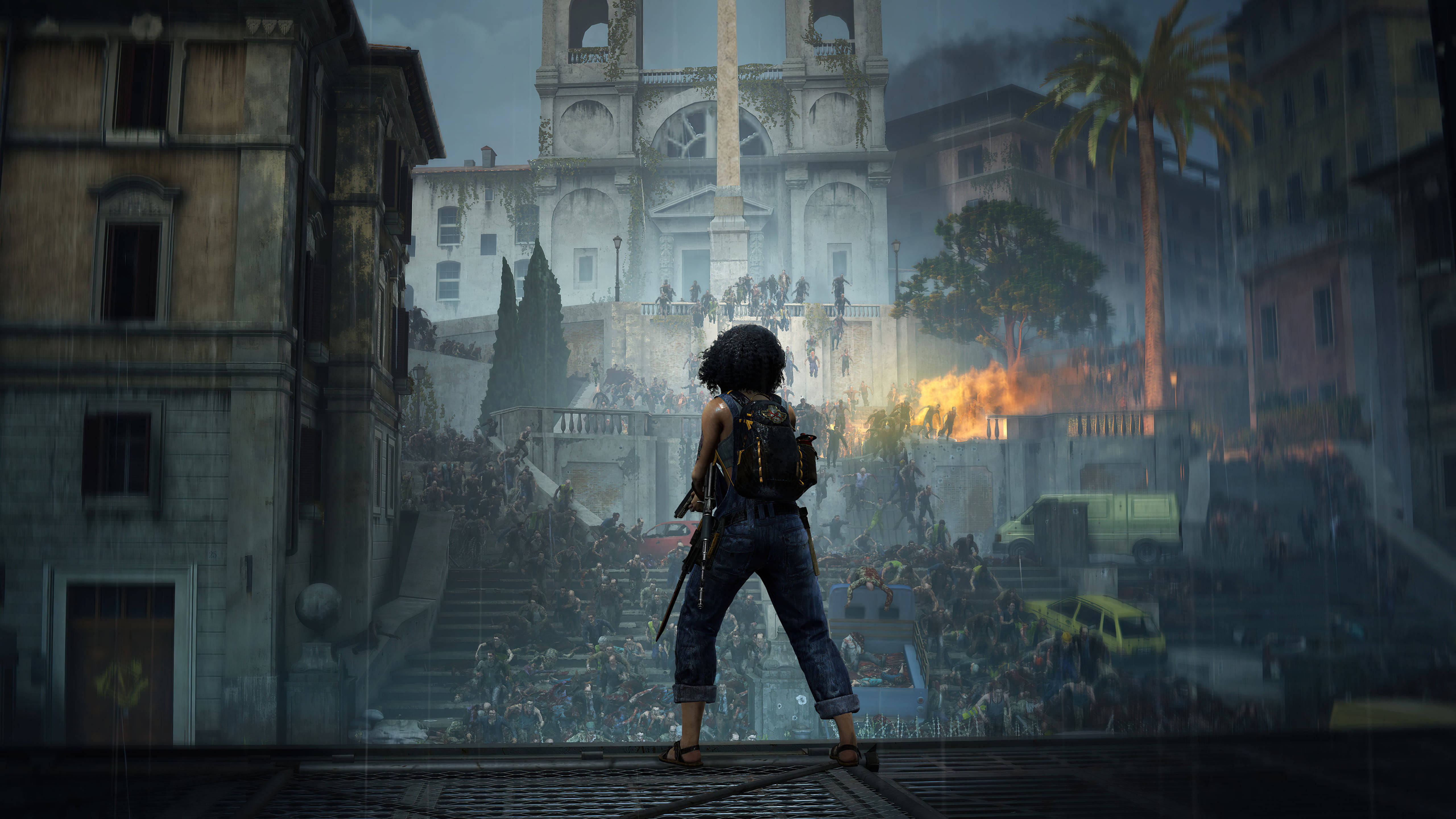 World War Z, rooftop, chaotic city street, 5K Desktop Wallpaper