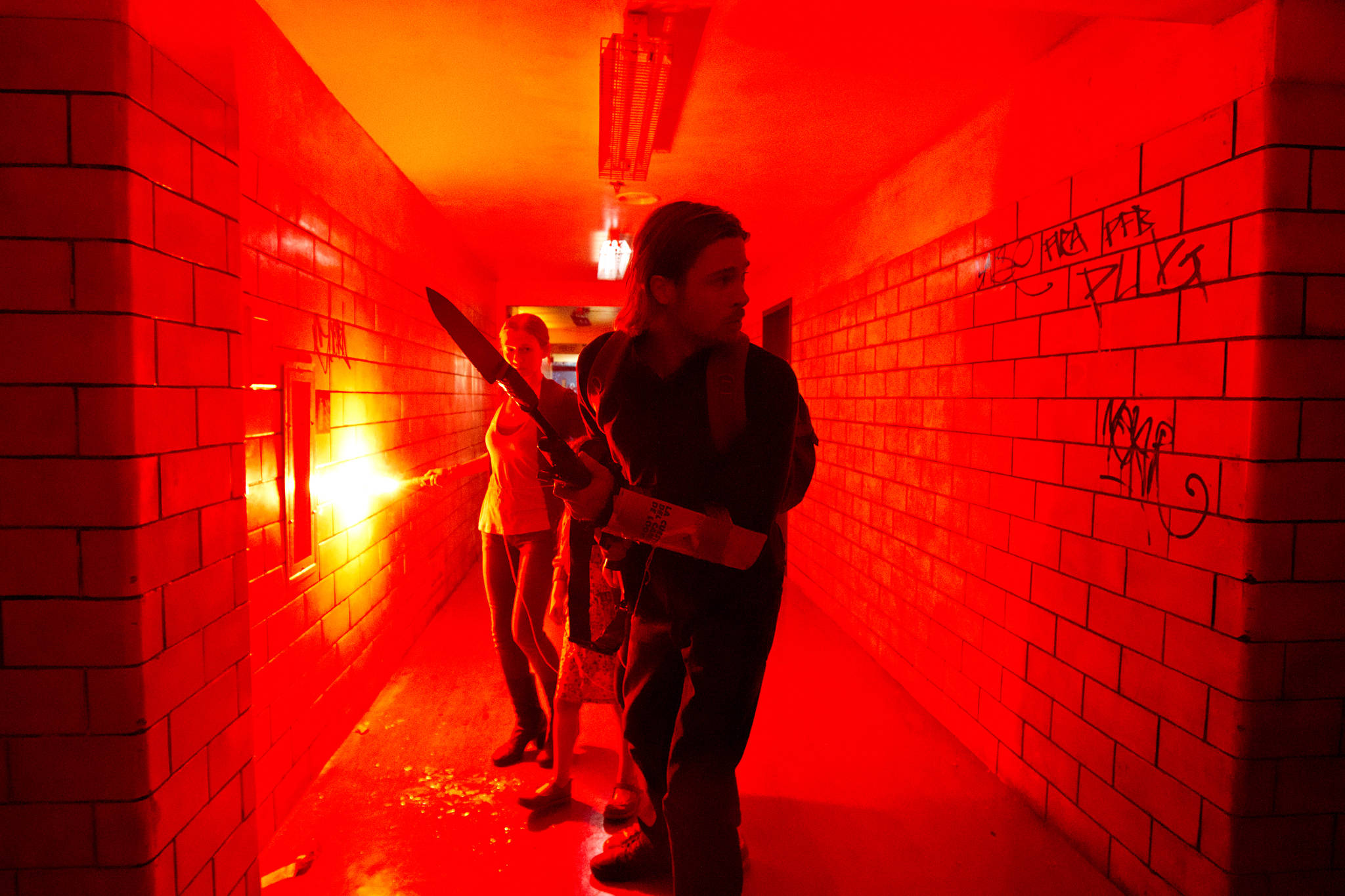 World War Z, red hallway, brick corridor, Full HD Desktop Wallpaper