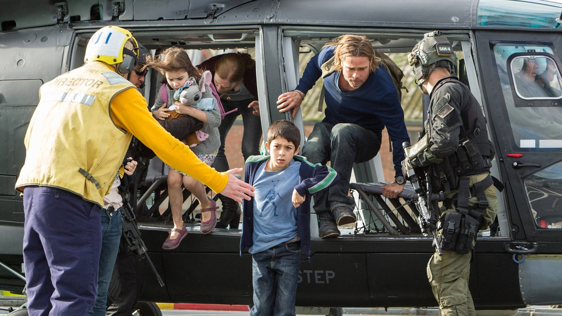 World War Z, helicopter, children, Full HD Desktop Wallpaper