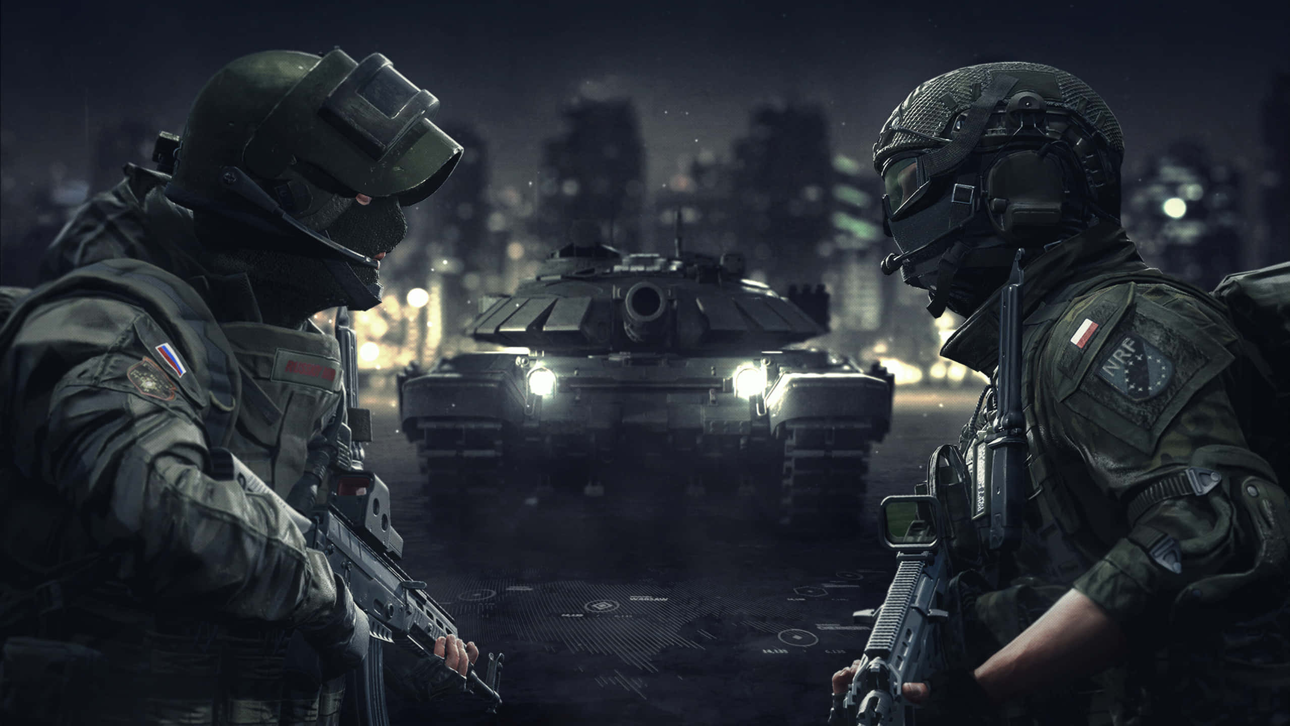soldiers, tactical gear, rain-slicked urban night, Full HD Desktop Wallpaper