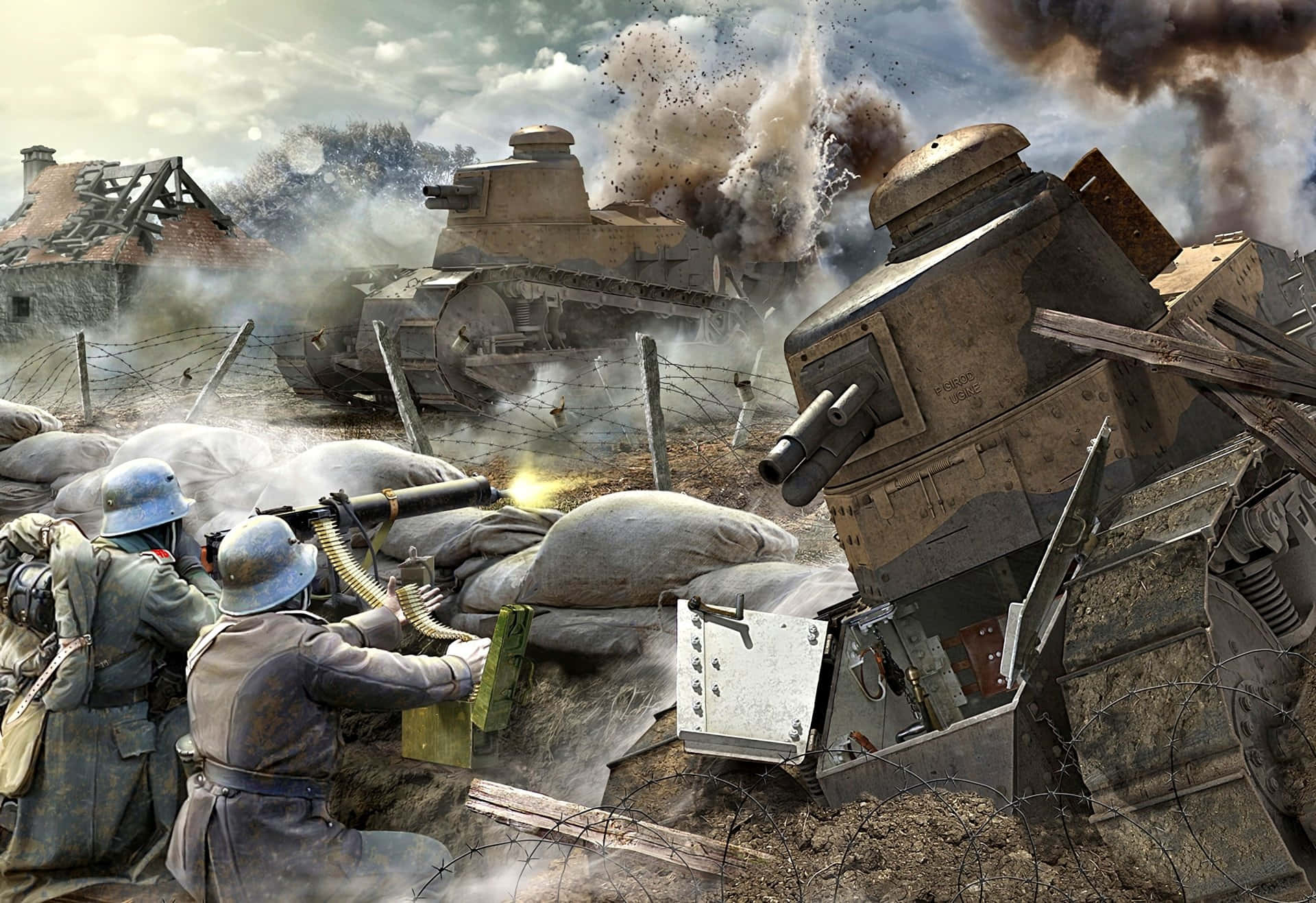 battle tanks, war front, trenches, Full HD Desktop Wallpaper