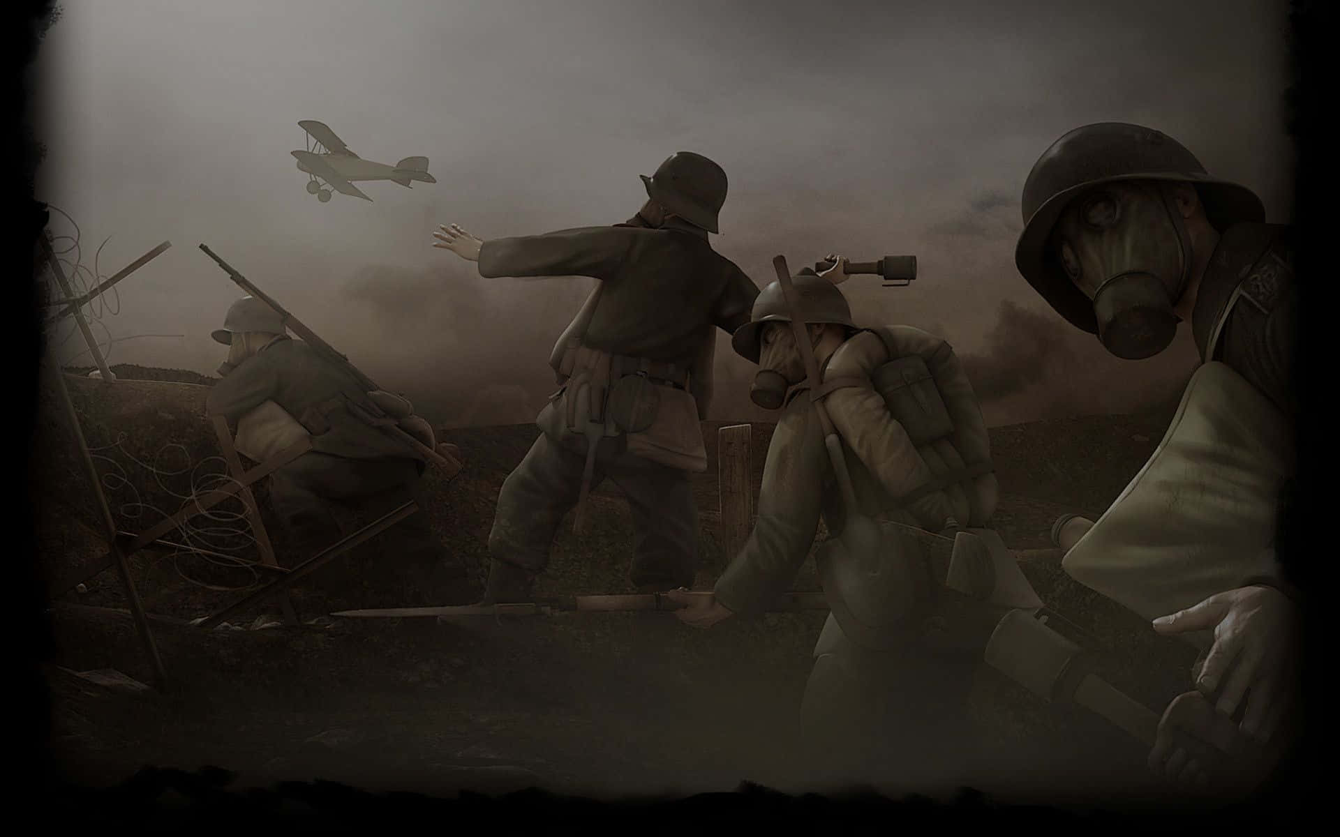 World War, trench warfare, gas masks, Full HD Desktop Wallpaper