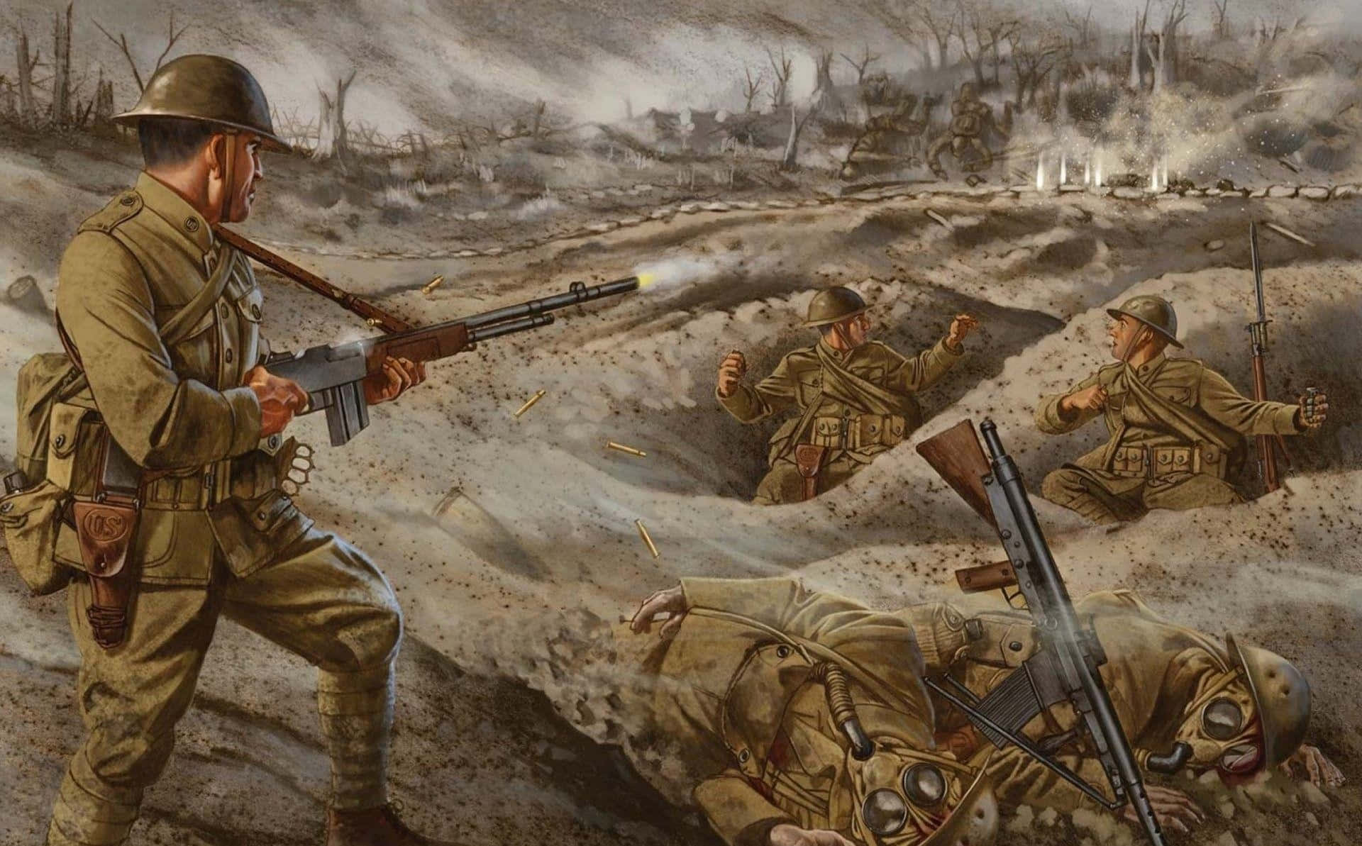 World War, trench warfare, soldiers, Full HD Desktop Wallpaper