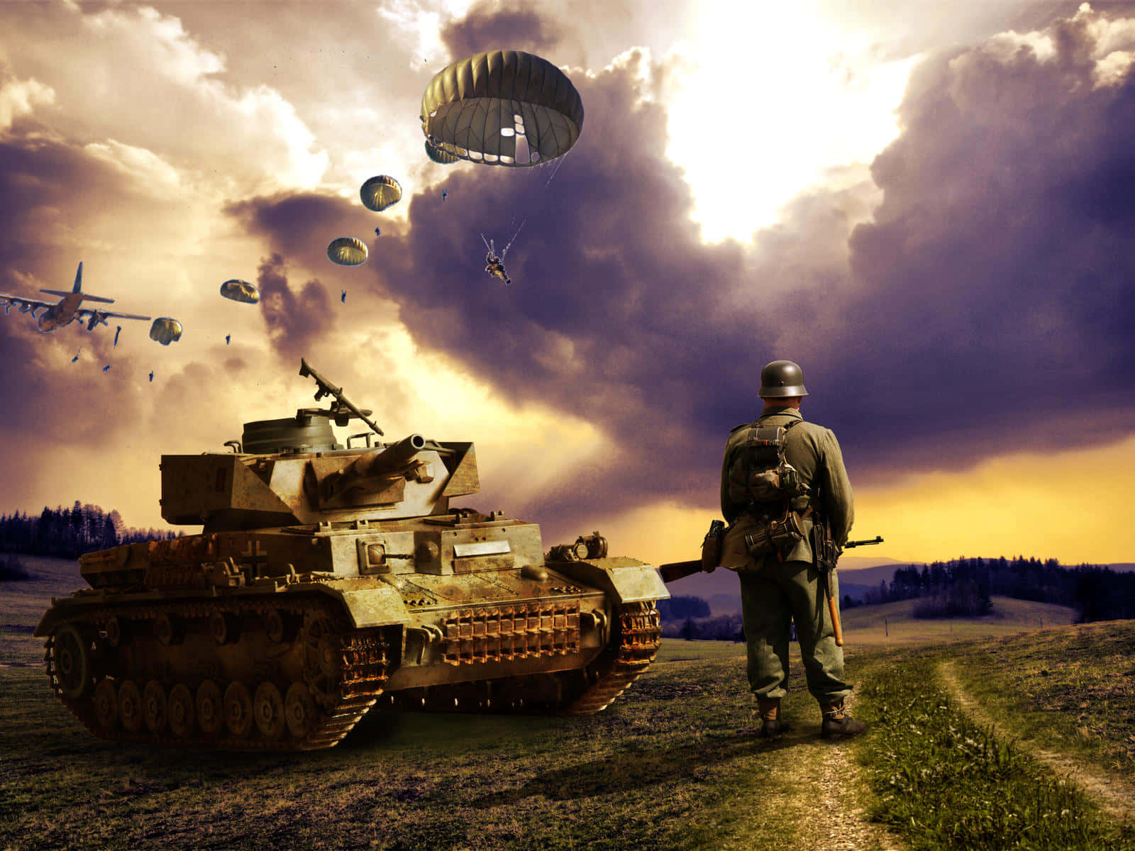 World War I I, tank, paratroopers, HD Desktop Wallpaper