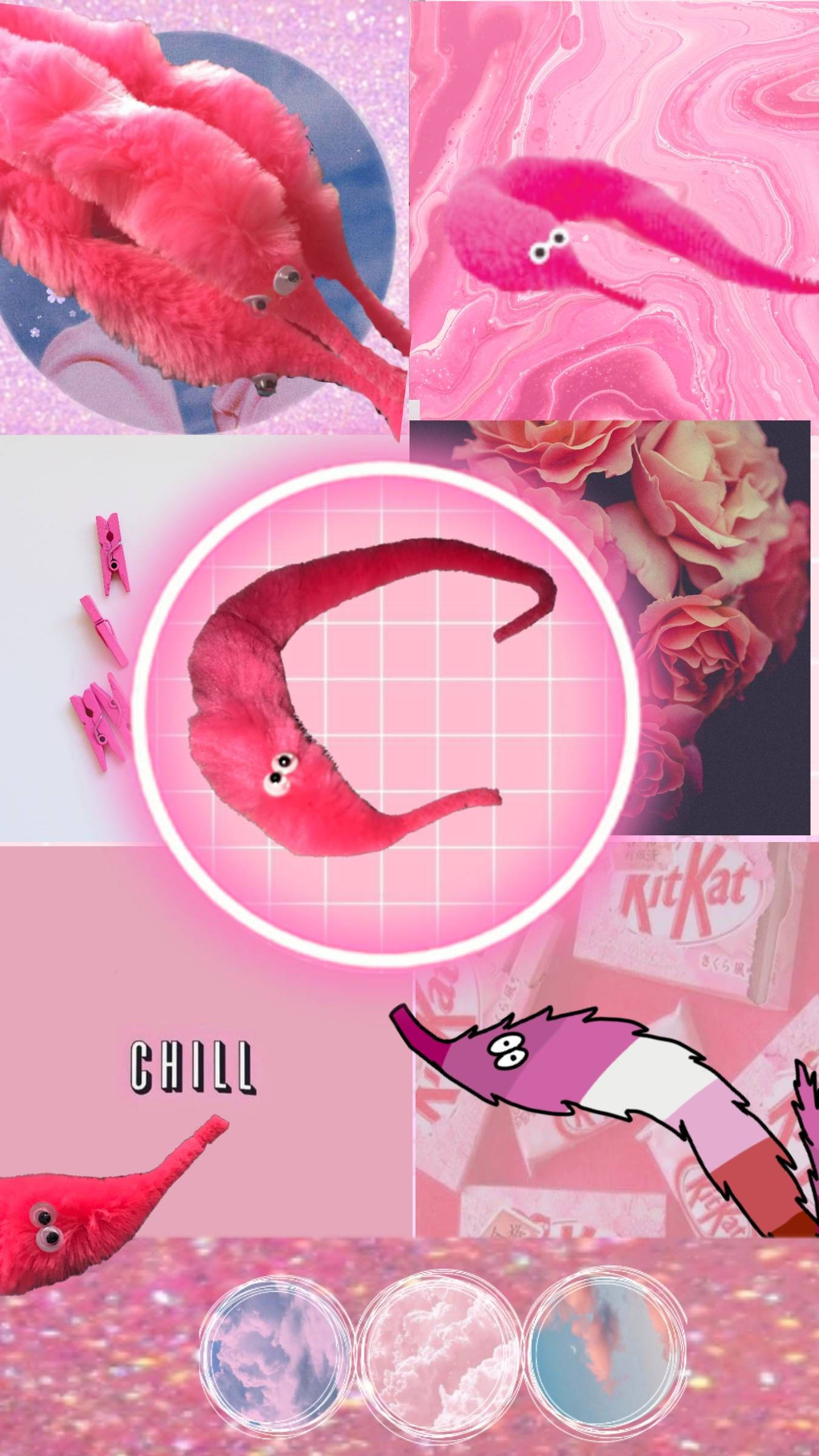 pink worm toys, string collage, fluffy pink creatures, Full HD Phone Wallpaper