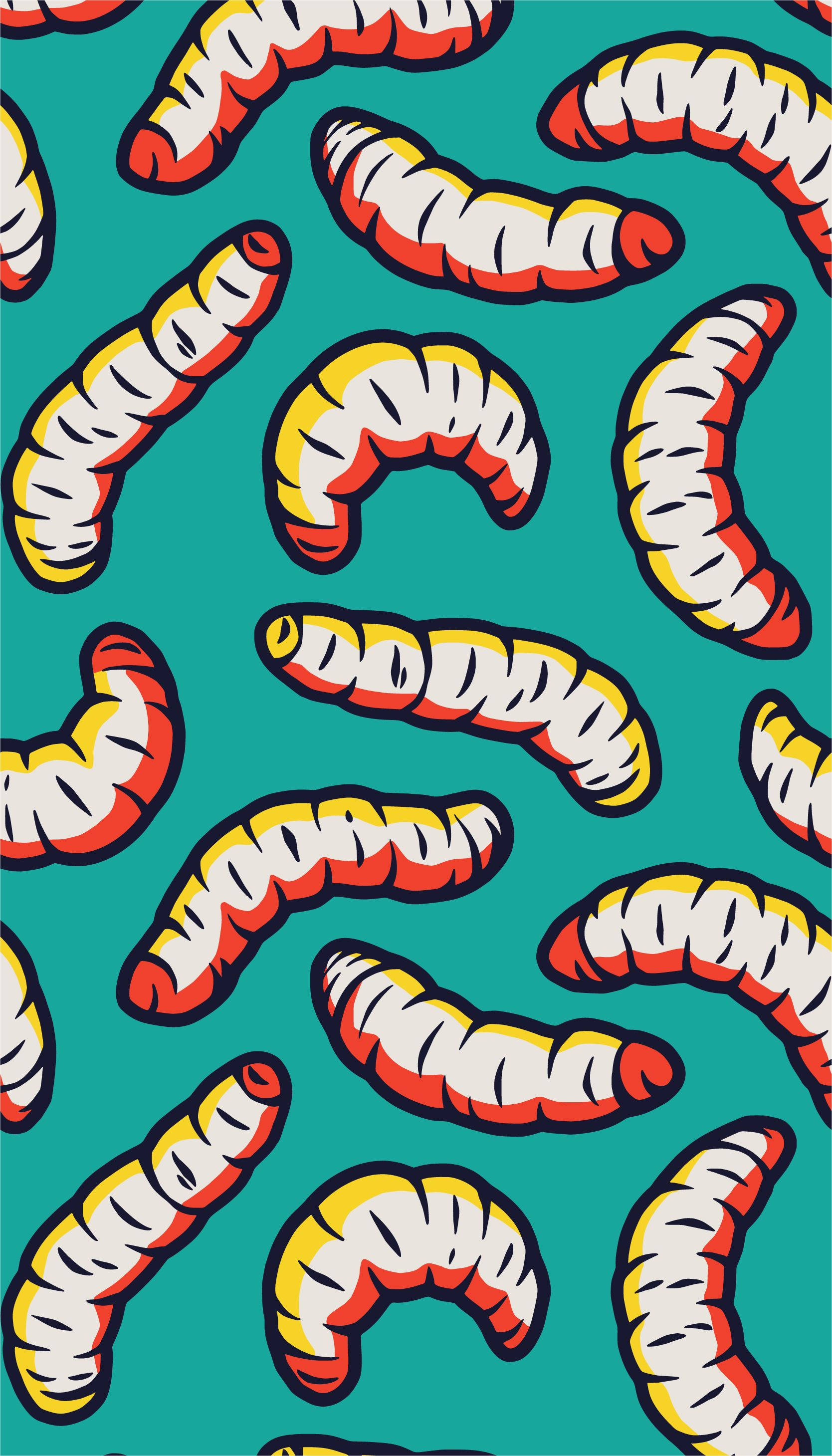 maggot worm, vector art, red yellow and white, 2K Phone Wallpaper