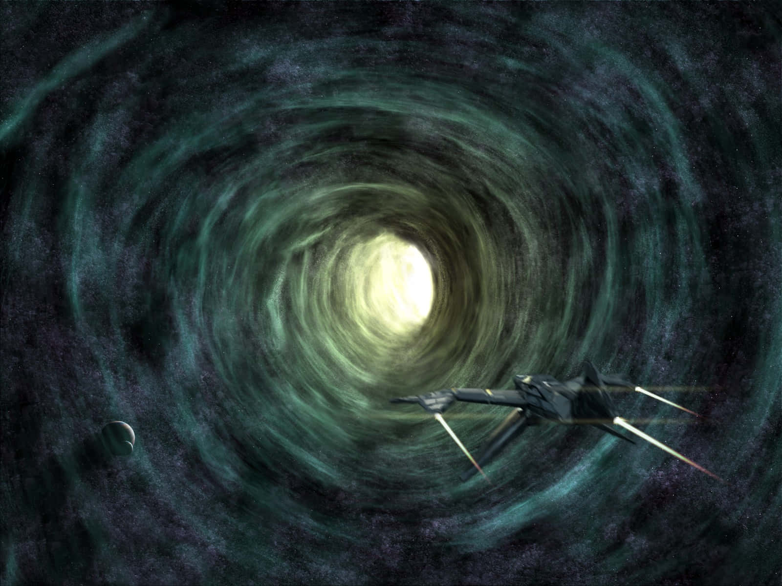 swirling green cosmic wormhole, glowing exit, deep space, HD Desktop Wallpaper