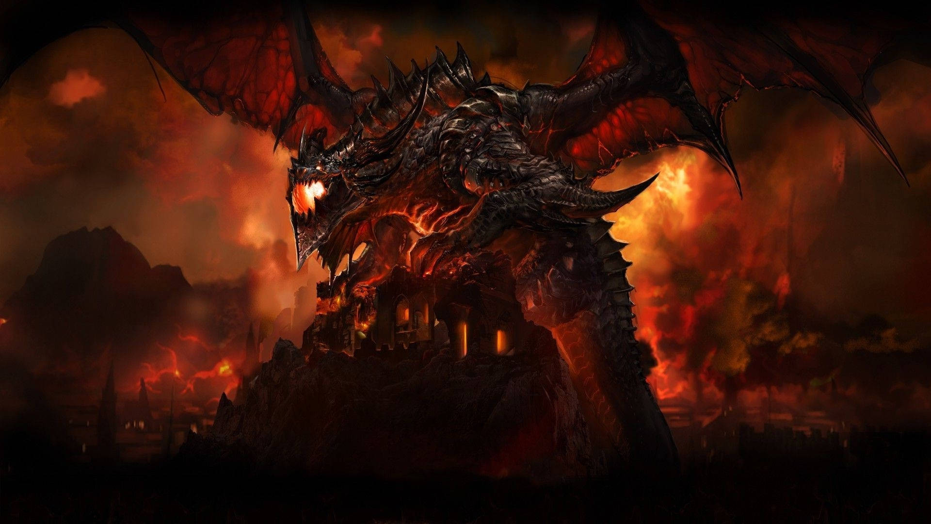 Wow Classic, fire dragon, burning mountain, Full HD Desktop Wallpaper