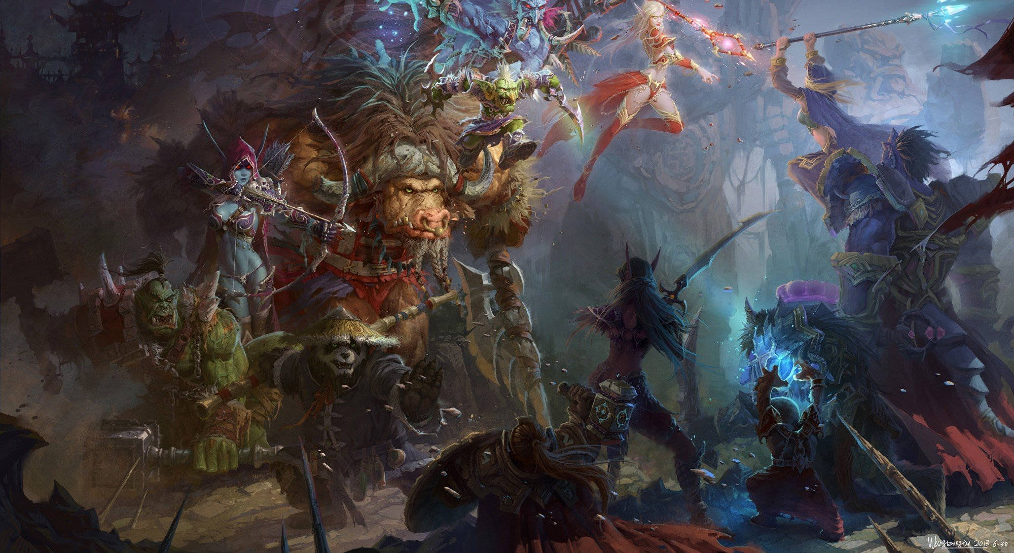 Wow Classic, fantasy warriors, dark mystical battlefield, Full HD Desktop Wallpaper