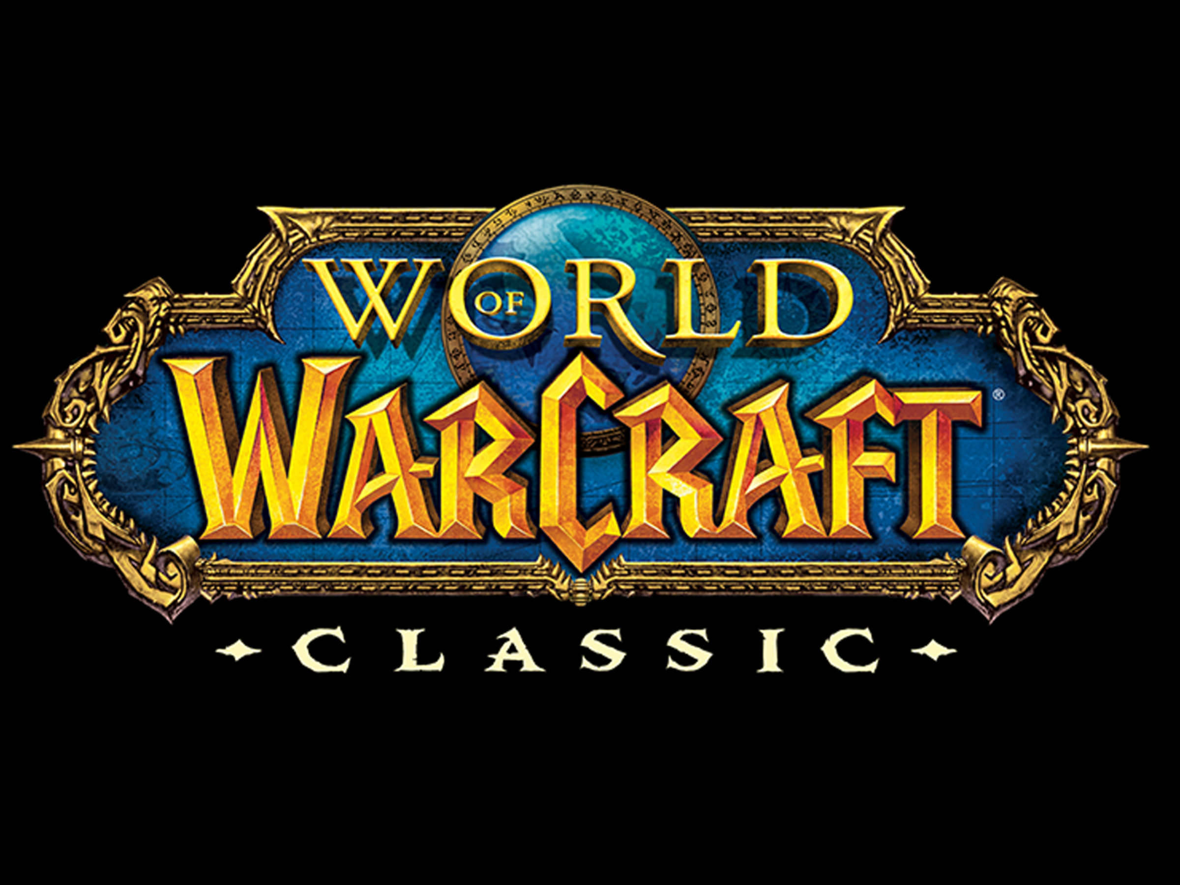 Wow Classic, golden lettering, dark blue textured background, Full HD Desktop Wallpaper