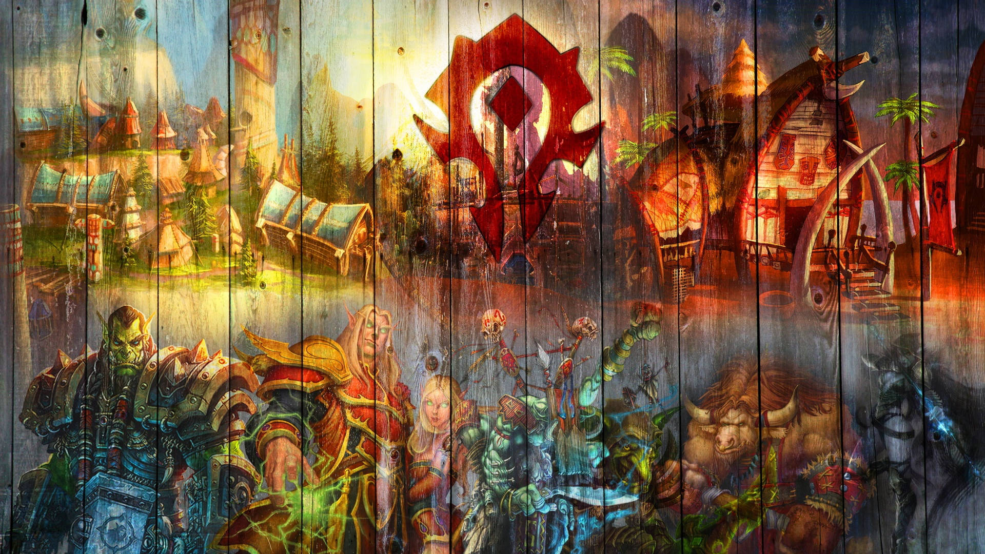 Wow Classic, mural, weathered wooden planks, Full HD Desktop Wallpaper
