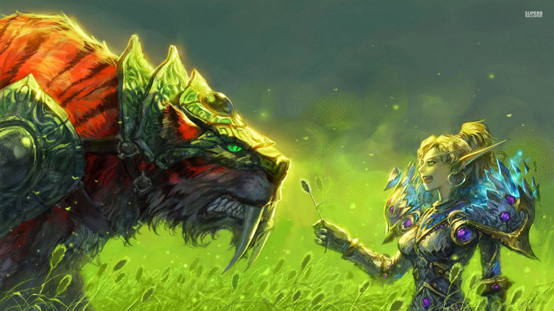 Wow Classic, elf warrior, glowing armor, Full HD Desktop Wallpaper