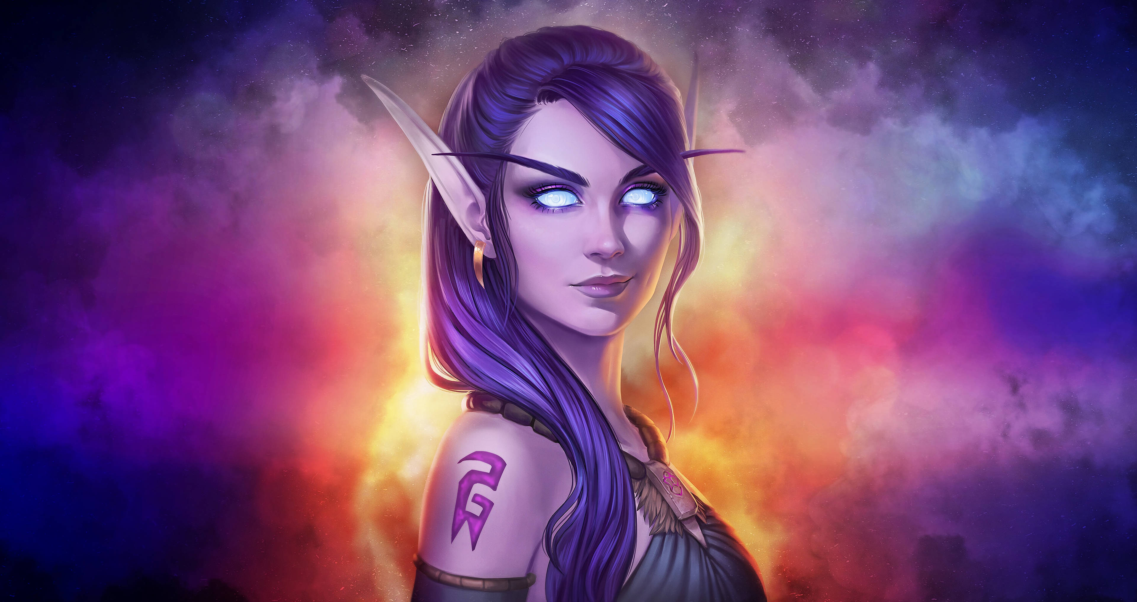 Wow Classic, elf woman, glowing blue eyes, 4K Desktop Wallpaper