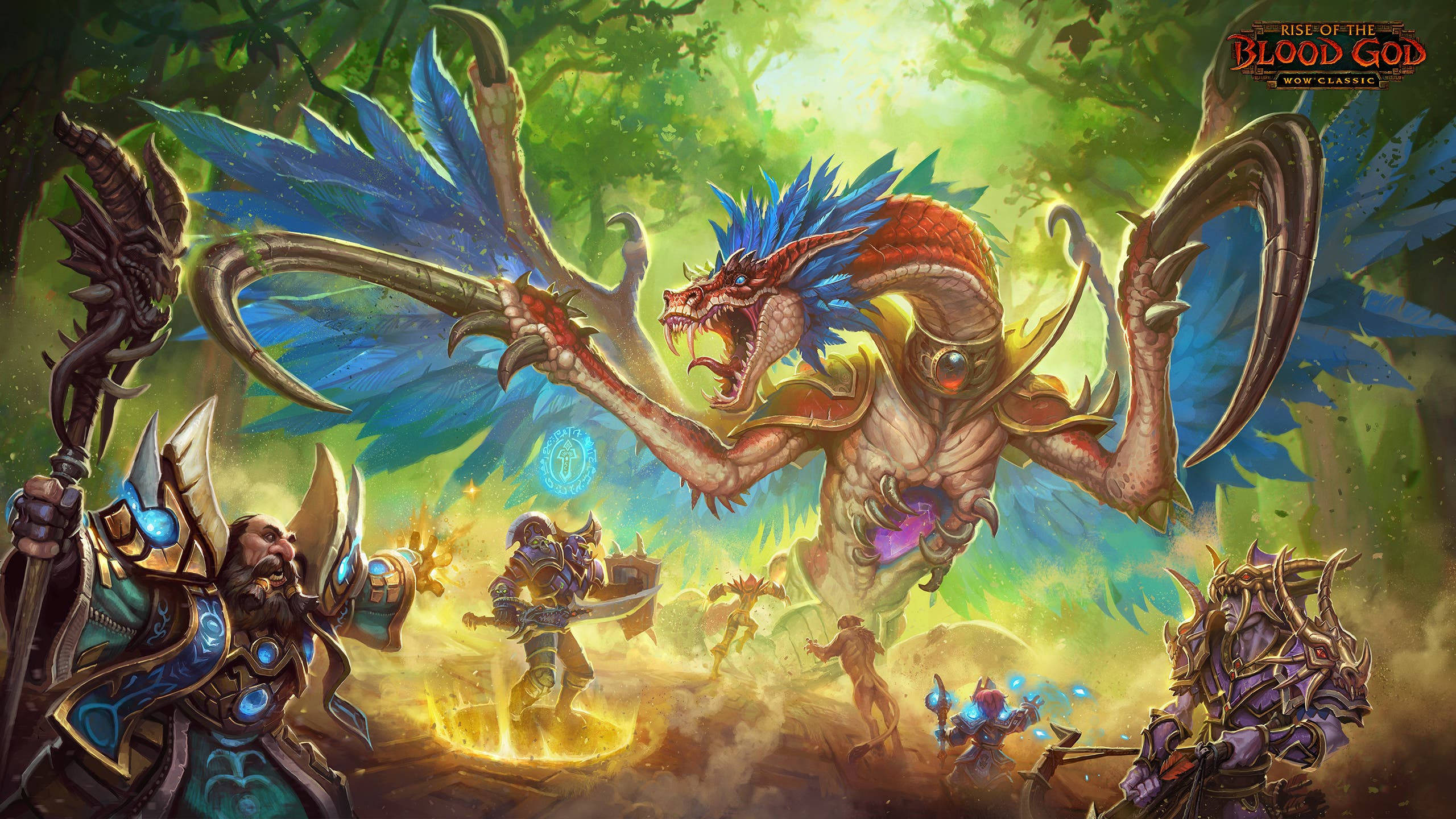 Wow Classic, blood god, blue-winged dragon, 2K Desktop Wallpaper