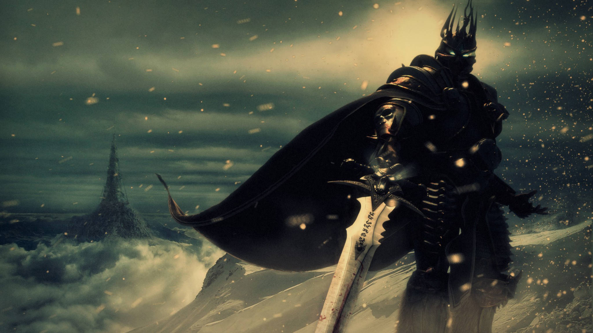 Wrath Of The Lich King, dark armored knight, snowy peak, Full HD Desktop Wallpaper
