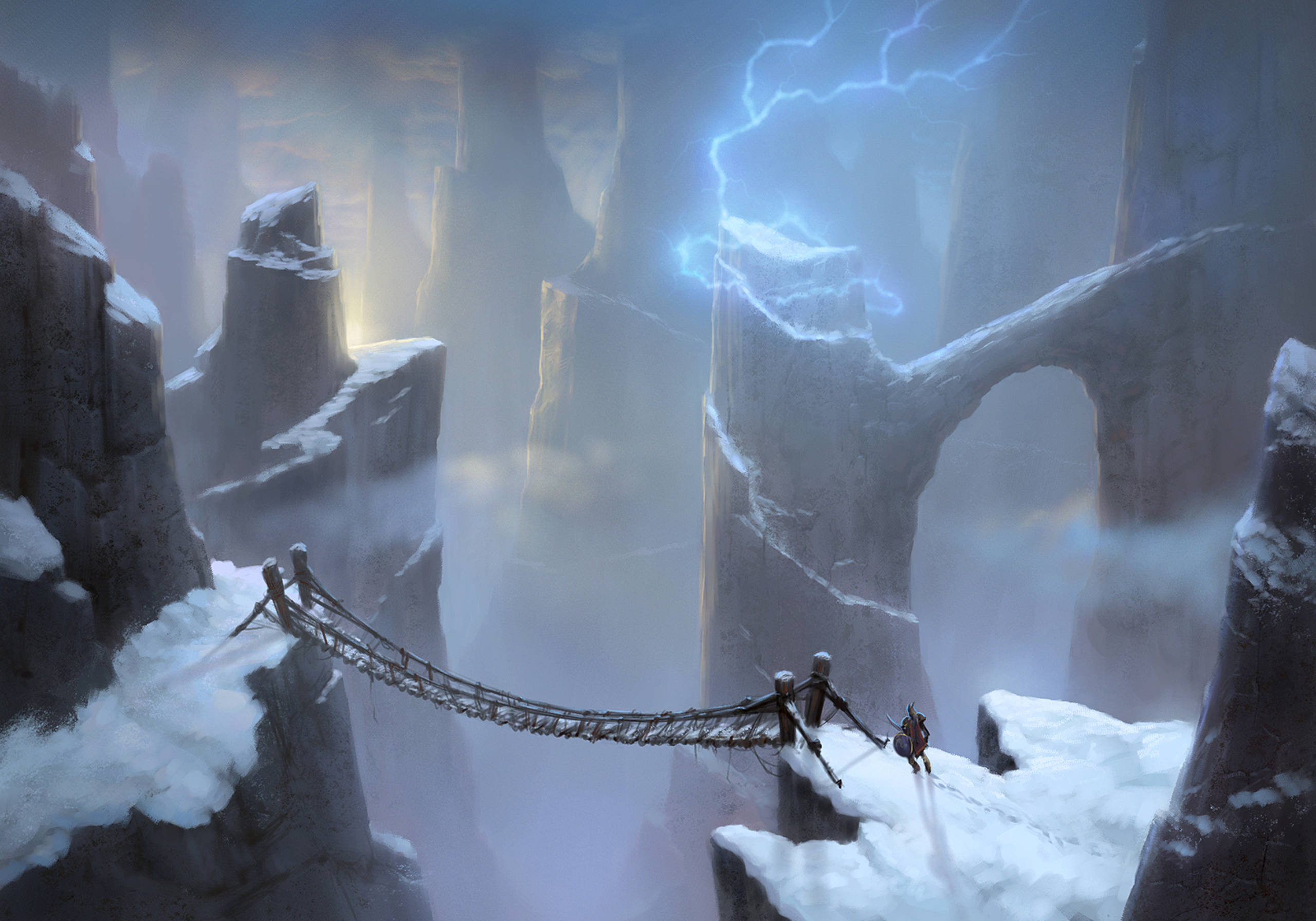 Wrath Of The Lich King, winter, rope bridge, 2K Desktop Wallpaper