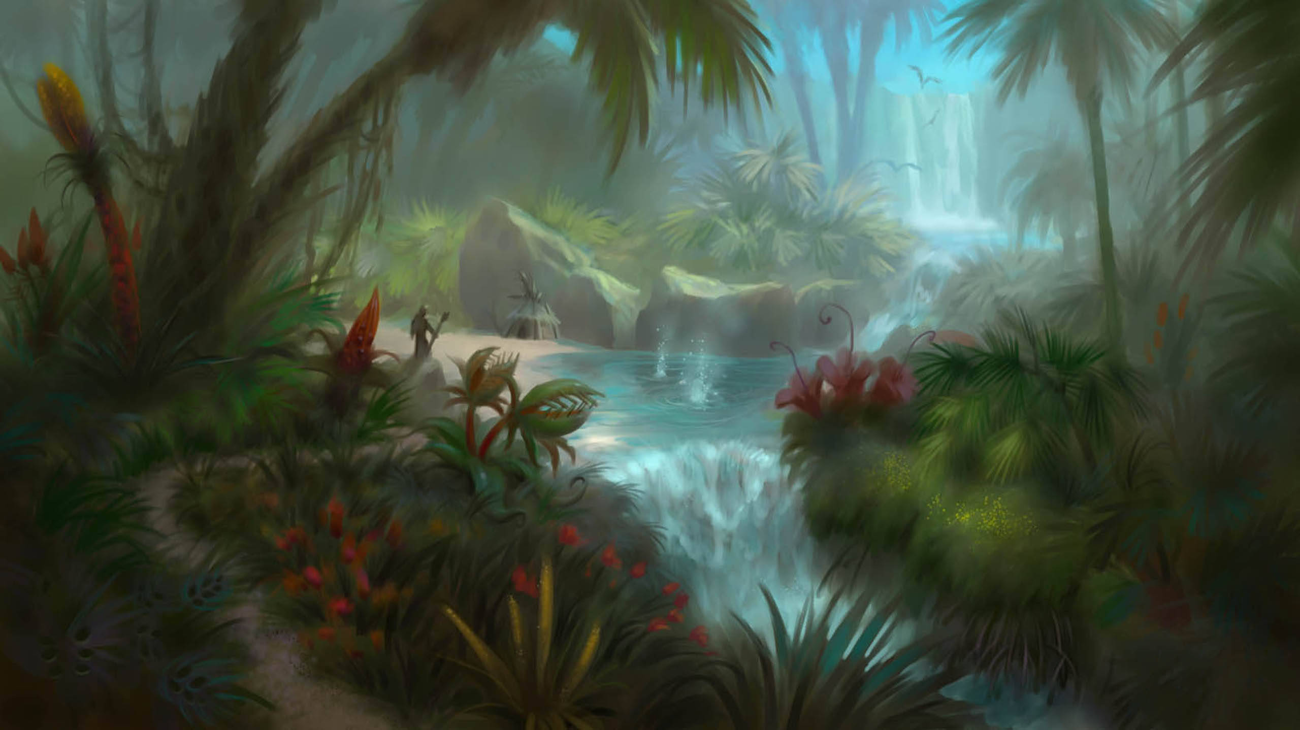 Wrath Of The Lich King, basin, misty jungle waterfall, 2K Desktop Wallpaper