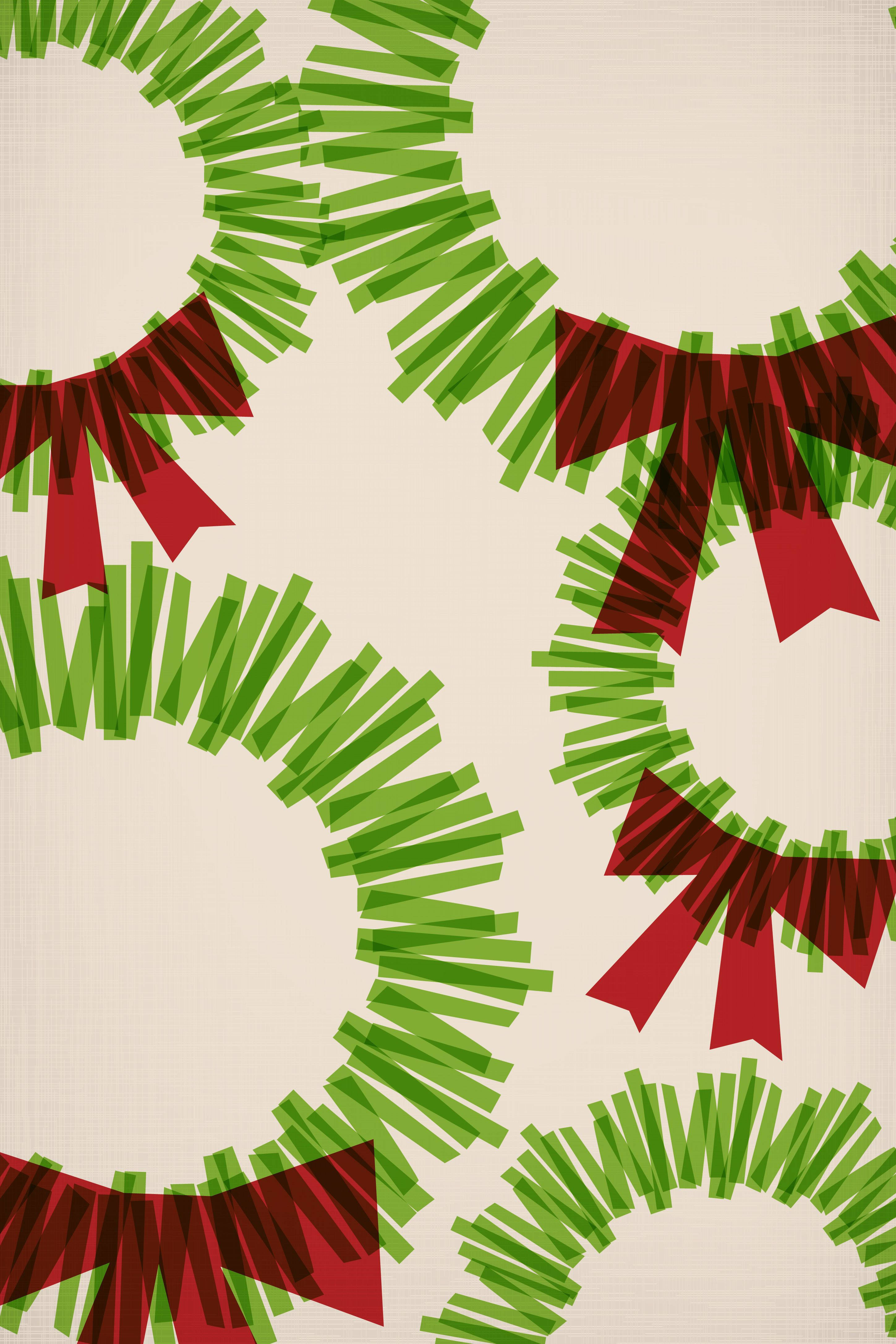 Christmas Wreath, geometric green wreaths, red bows, 4K Phone Wallpaper