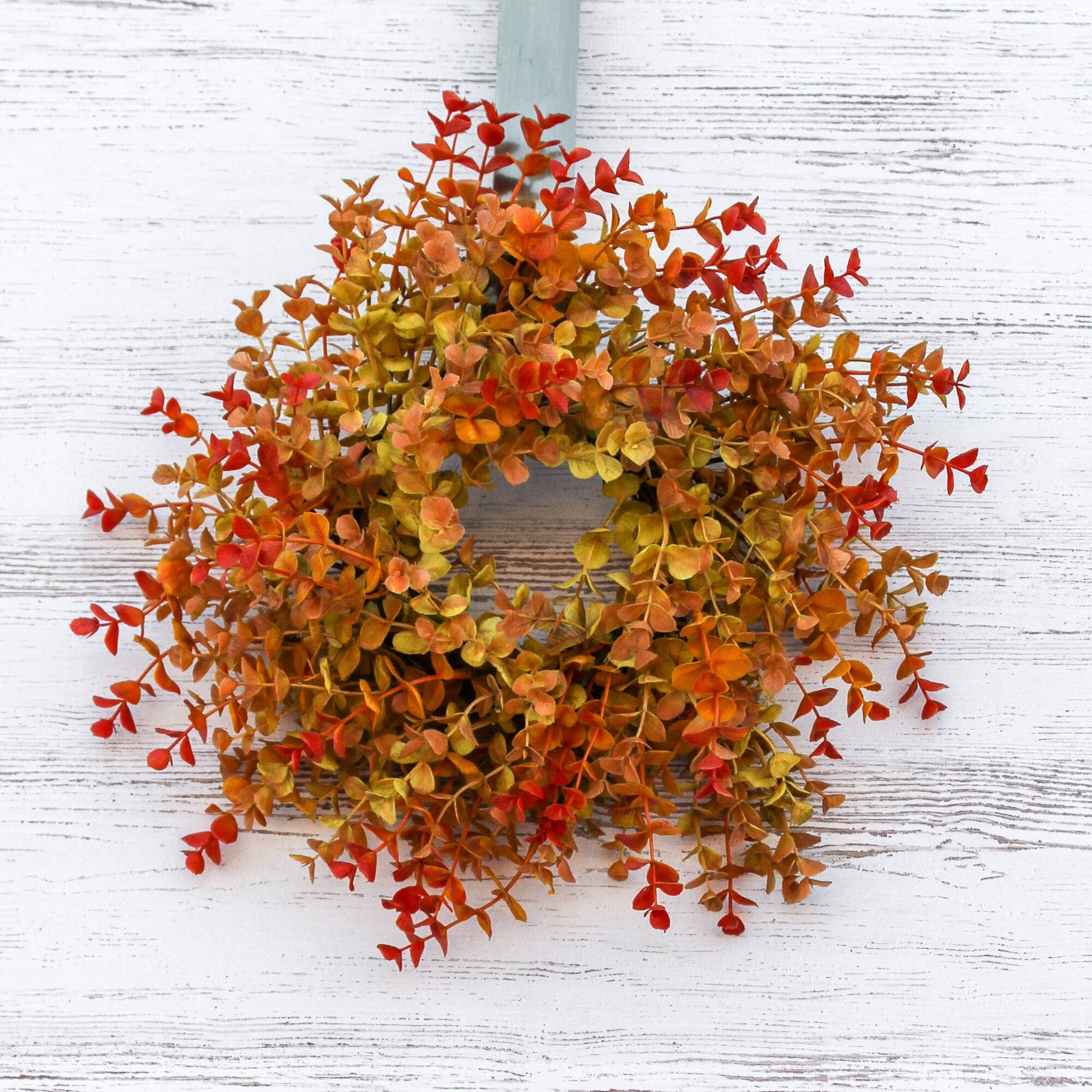 eucalyptus wreath, autumn, red orange leaves, Full HD Desktop Wallpaper