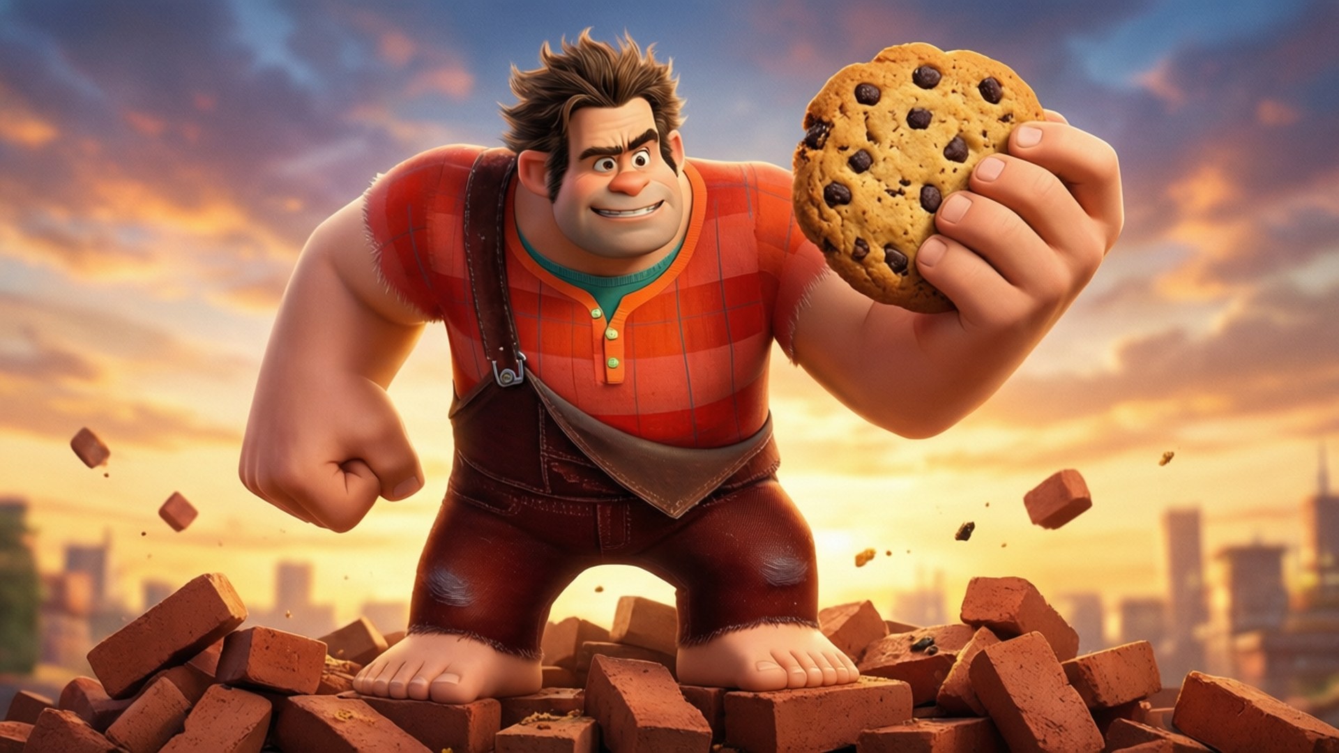 Ralph, red plaid shirt, giant chocolate chip cookie, Full HD Desktop Wallpaper