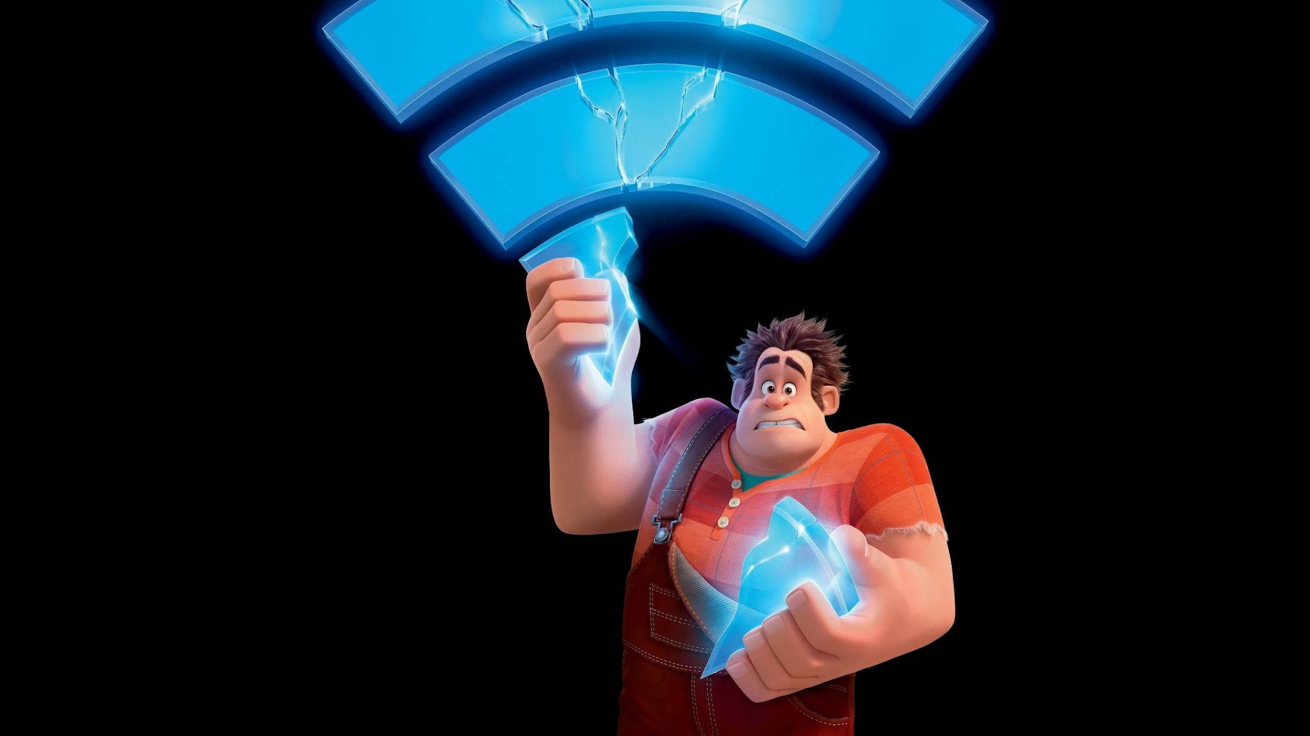 Wreck-It Ralph, Ralph, glowing blue Wi-Fi symbols, 2K Desktop Wallpaper