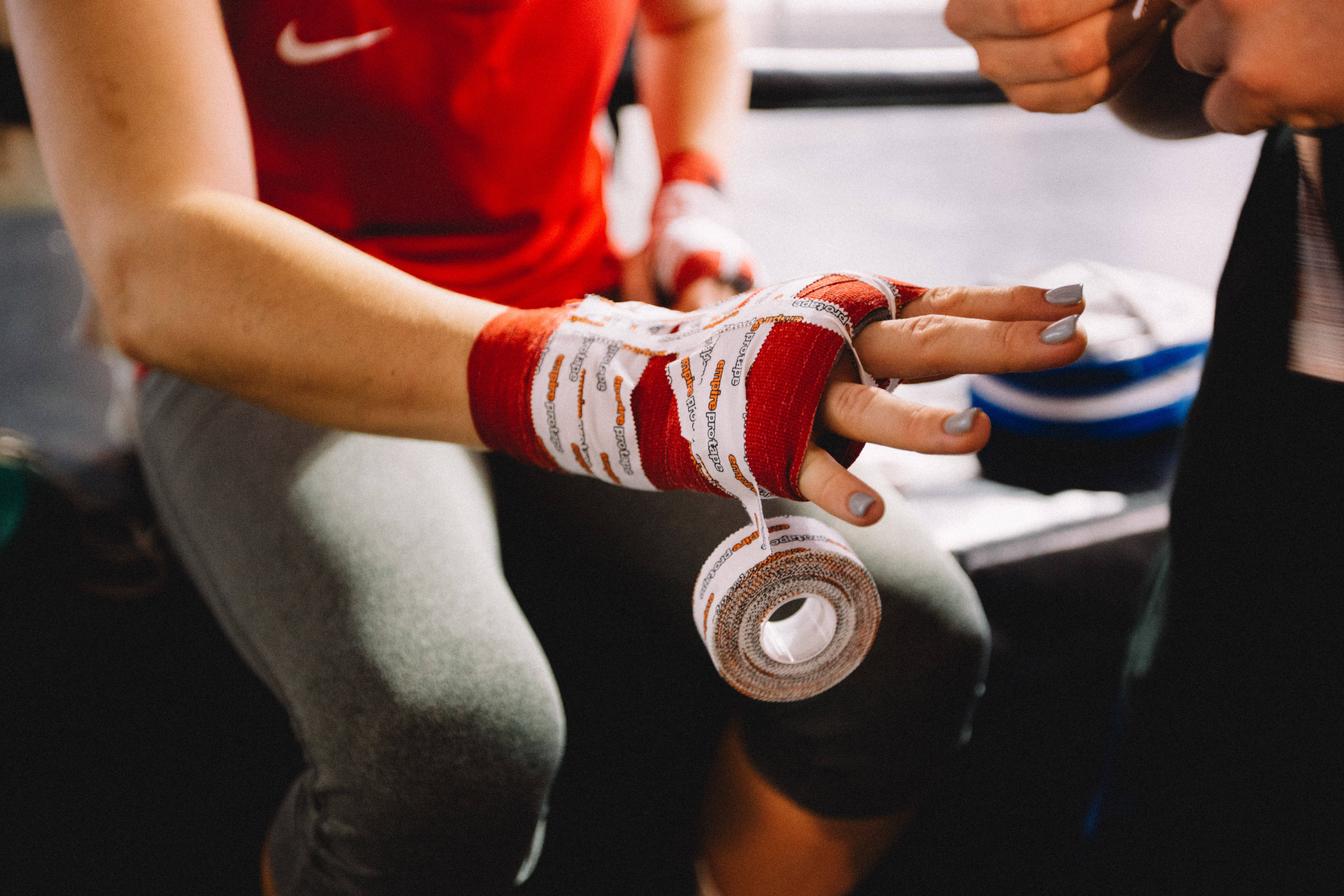 hand bandage, red and white boxing tape, trainer, 5K Desktop Wallpaper