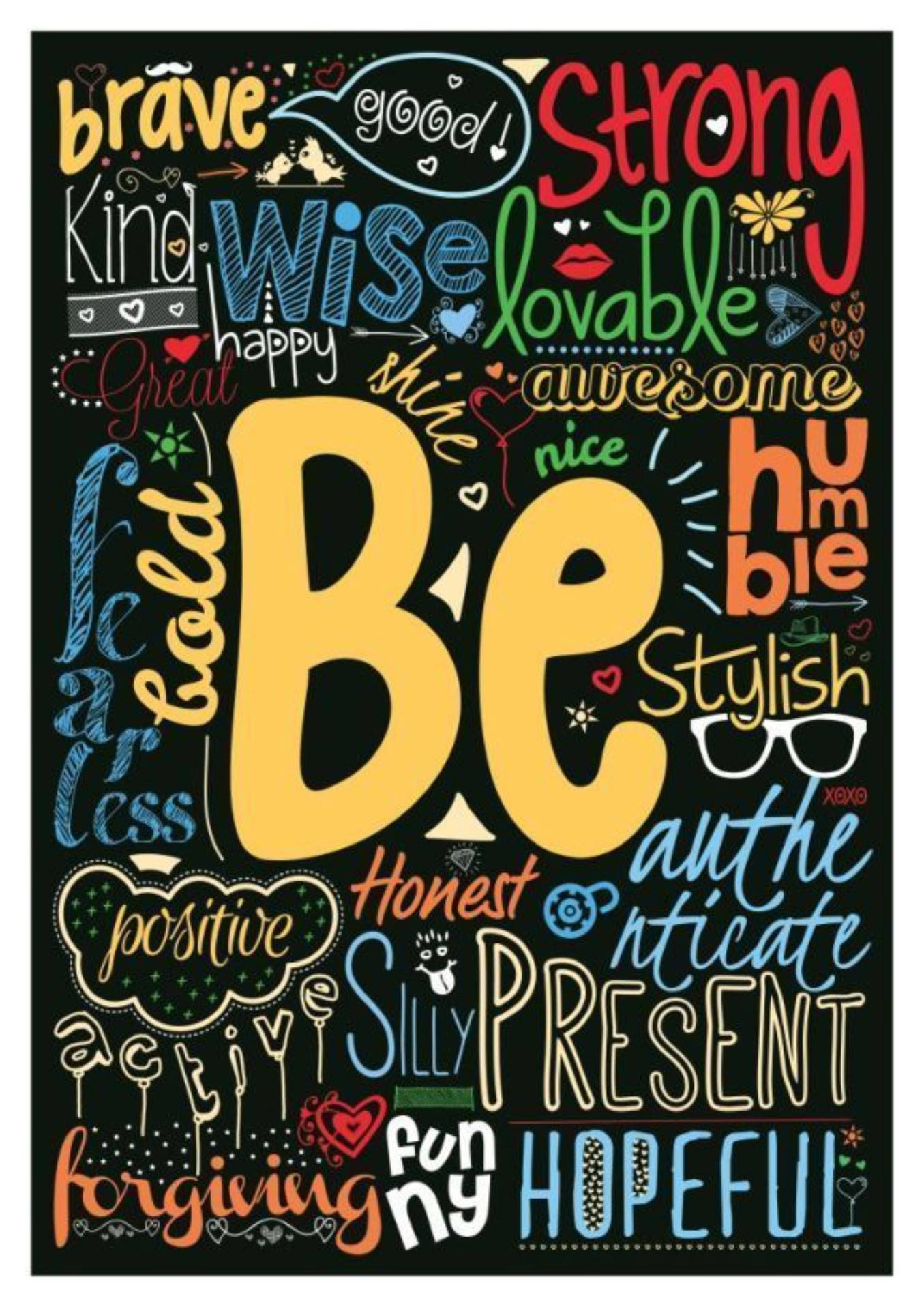 chalkboard-style illustration, colorful motivational words, Be Brave, HD Phone Wallpaper