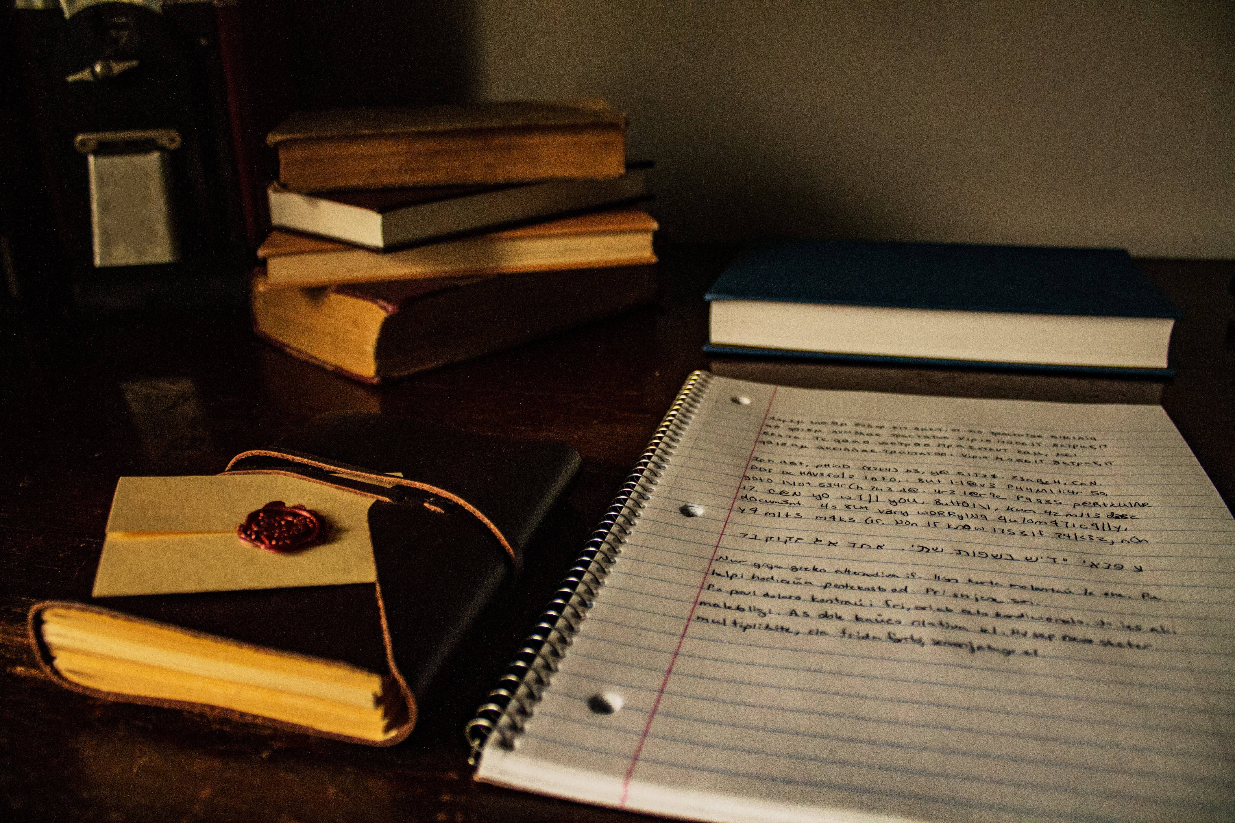 notebook, leather-bound journal, old books, 4K Desktop Wallpaper
