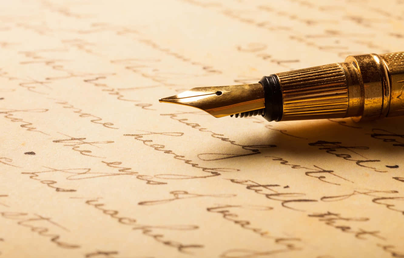 gold fountain pen, aged parchment, flowing cursive handwriting, HD Desktop Wallpaper