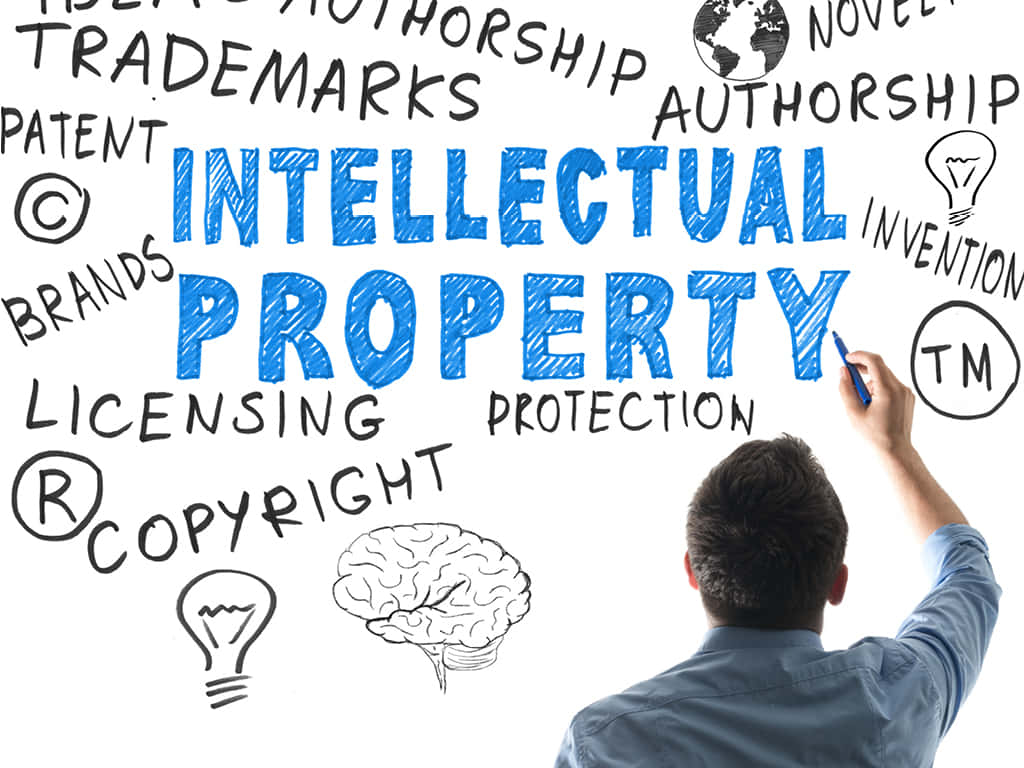 intellectual property, bold blue letters, whiteboard, SD Desktop Wallpaper