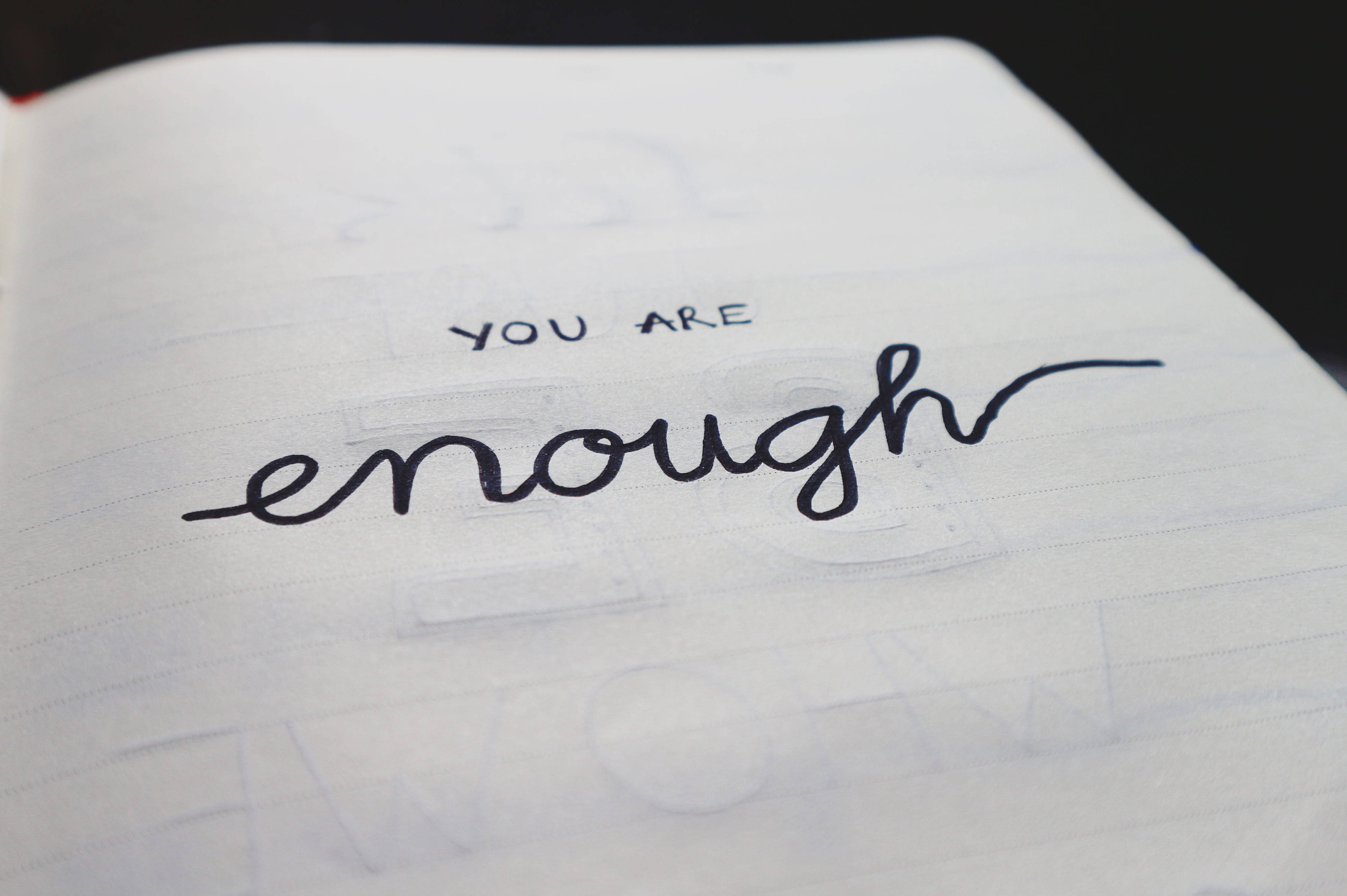 you are enough, bold cursive, lined notebook paper, 4K Desktop Wallpaper